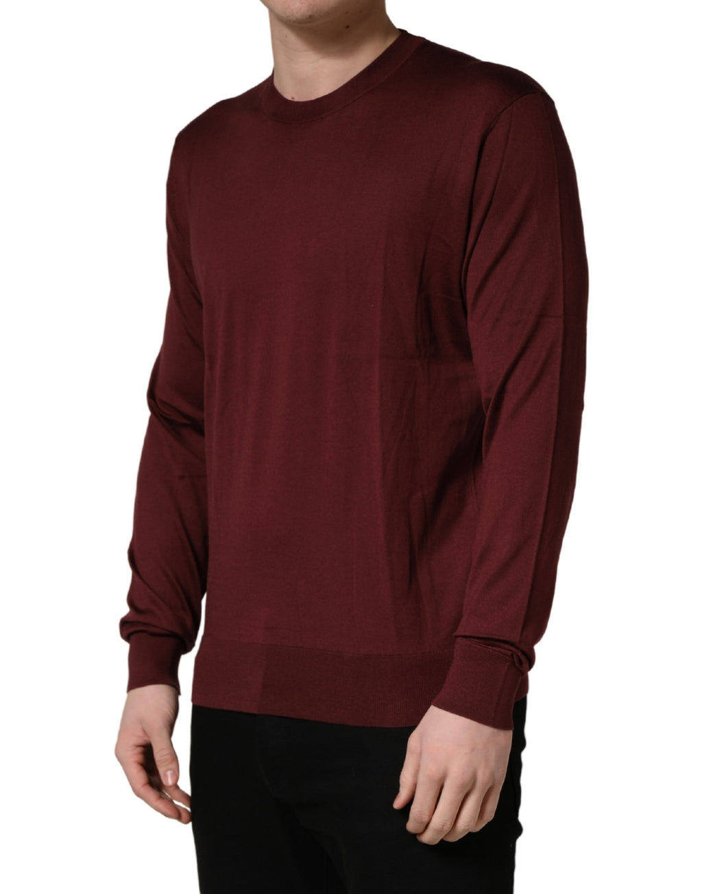 Dolce & Gabbana Maroon Silk Men's Crew Neck Pullover Sweater
