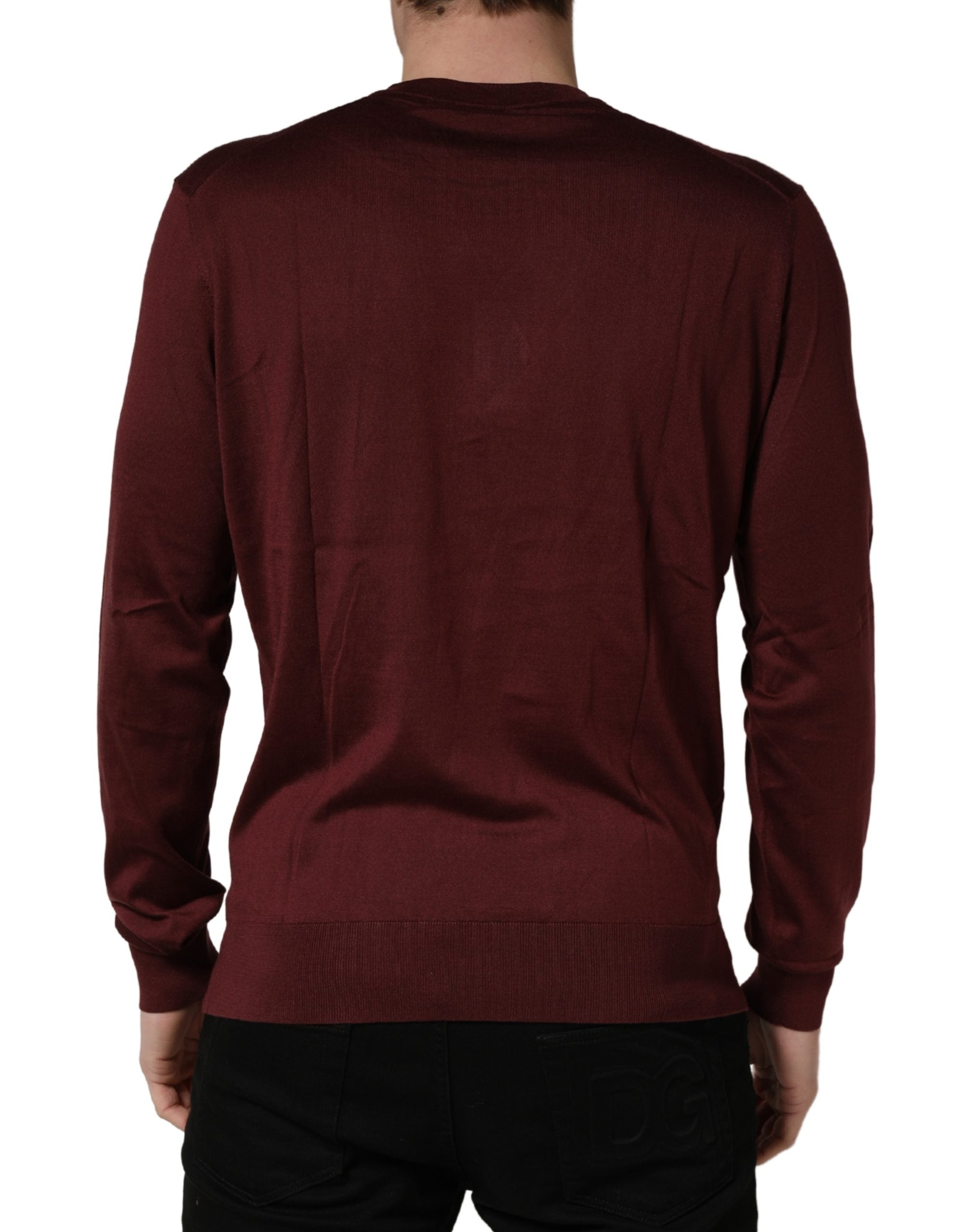 Dolce & Gabbana Maroon Silk Men's Crew Neck Pullover Sweater
