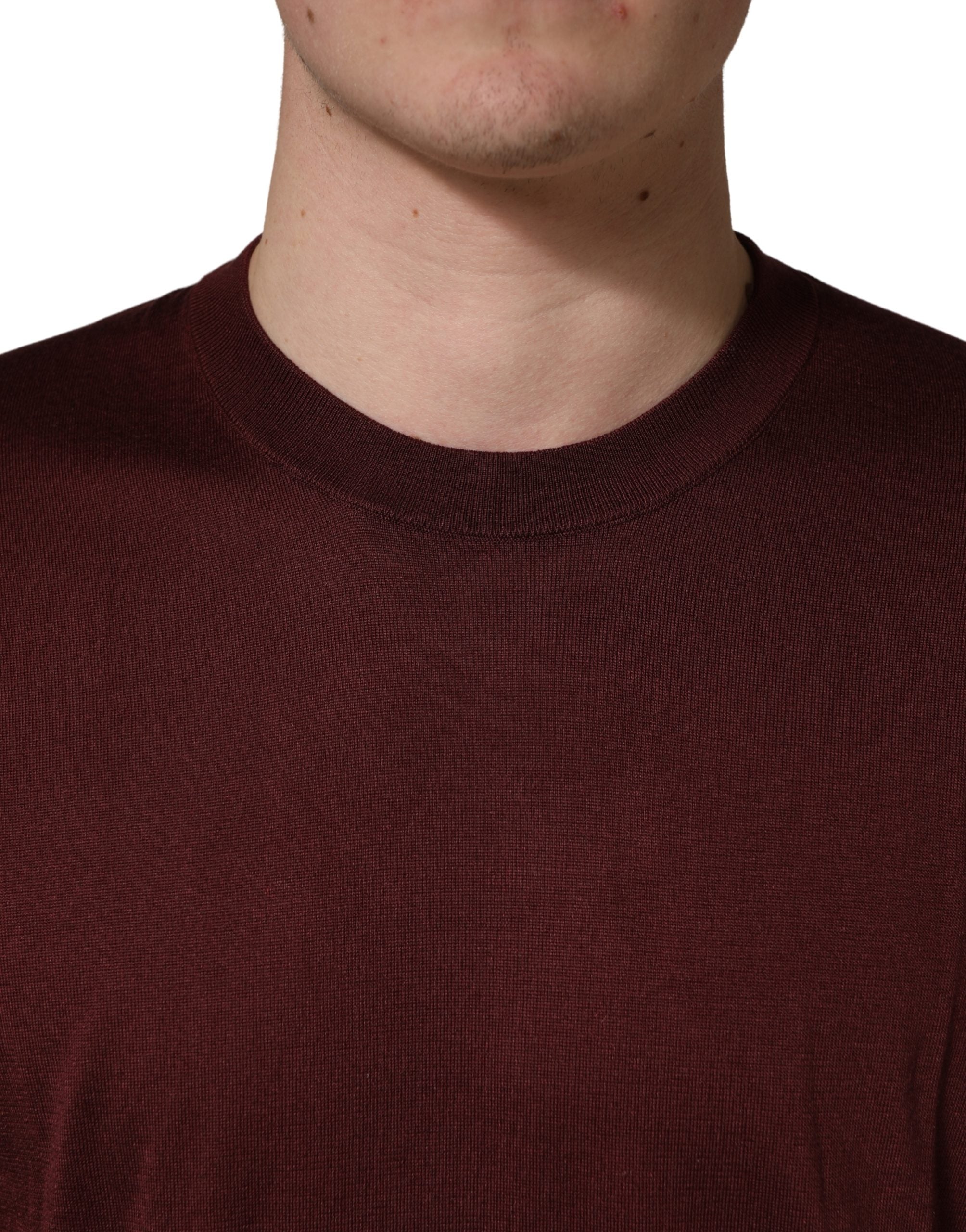 Dolce & Gabbana Maroon Silk Men's Crew Neck Pullover Sweater