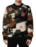 Dolce & Gabbana Pullover-Pullover aus mehrfarbigem Intarsienstrick mit Camouflage-Muster