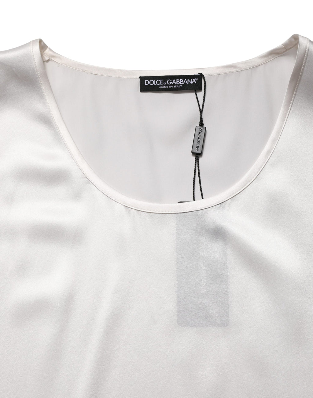 Dolce & Gabbana Weißes ärmelloses Tanktop aus Satin-Polyester