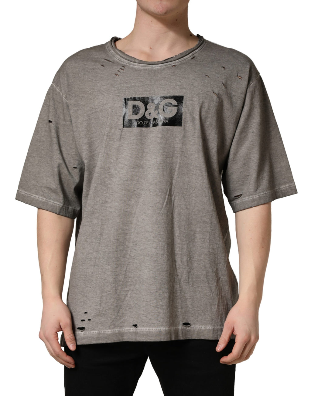 Dolce & Gabbana Grey DG Logo Print Cotton Crew Neck T-Shirt