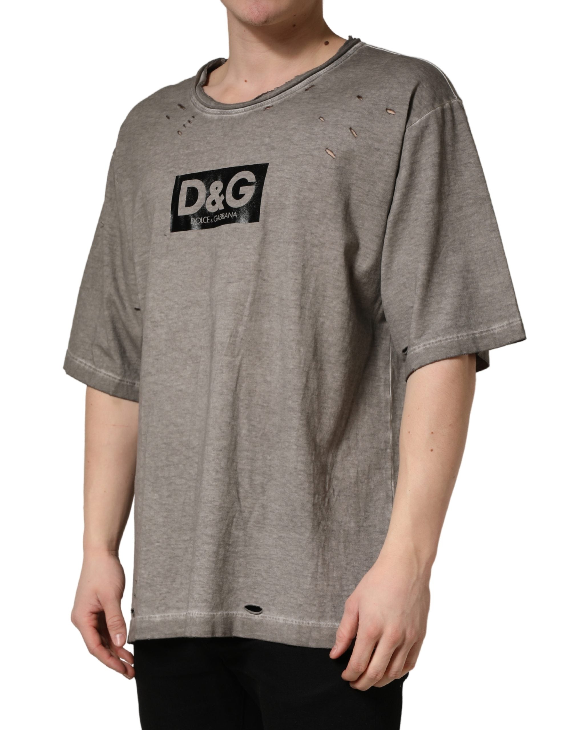 Dolce & Gabbana Grey DG Logo Print Cotton Crew Neck T-Shirt
