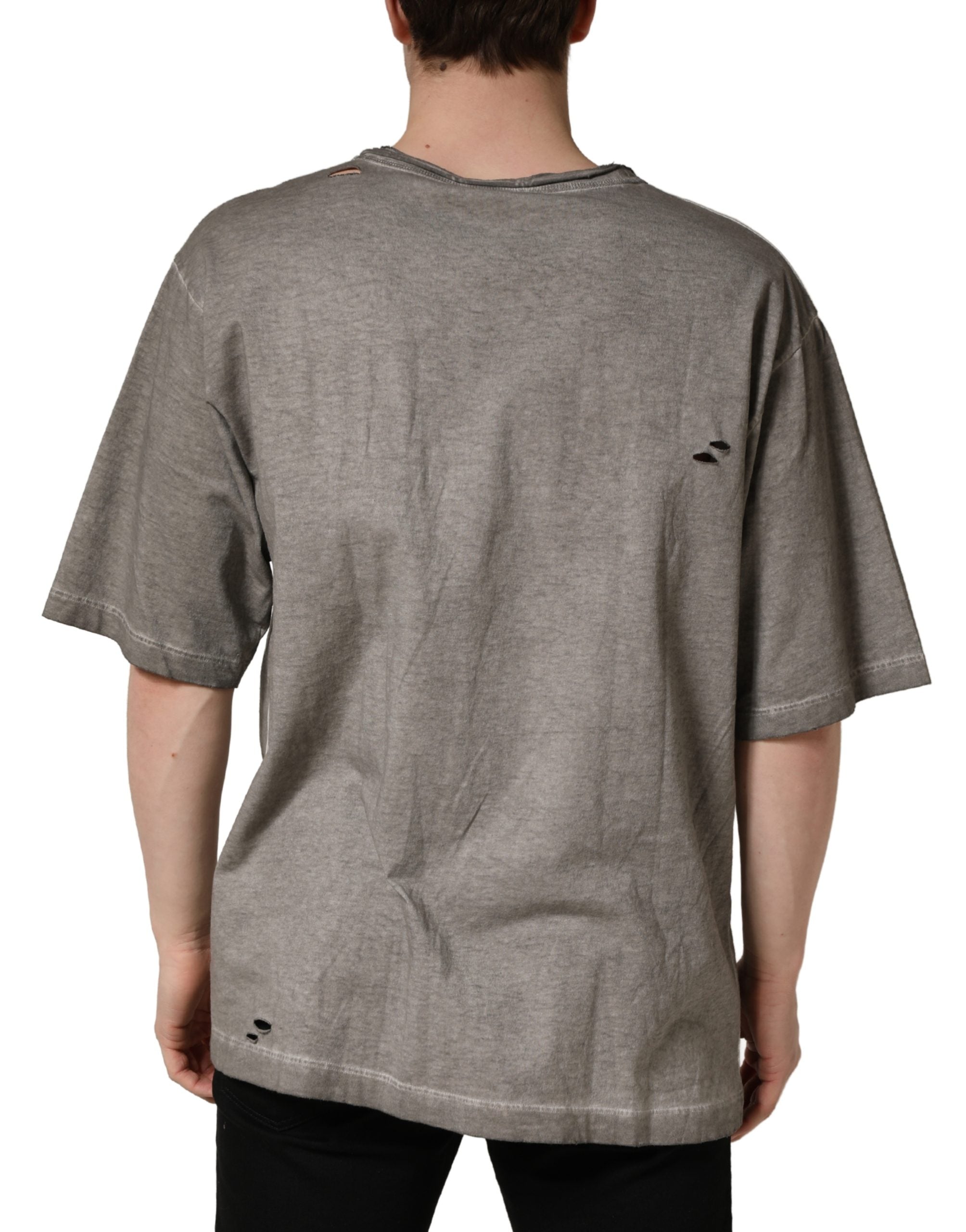 Dolce & Gabbana Grey DG Logo Print Cotton Crew Neck T-Shirt