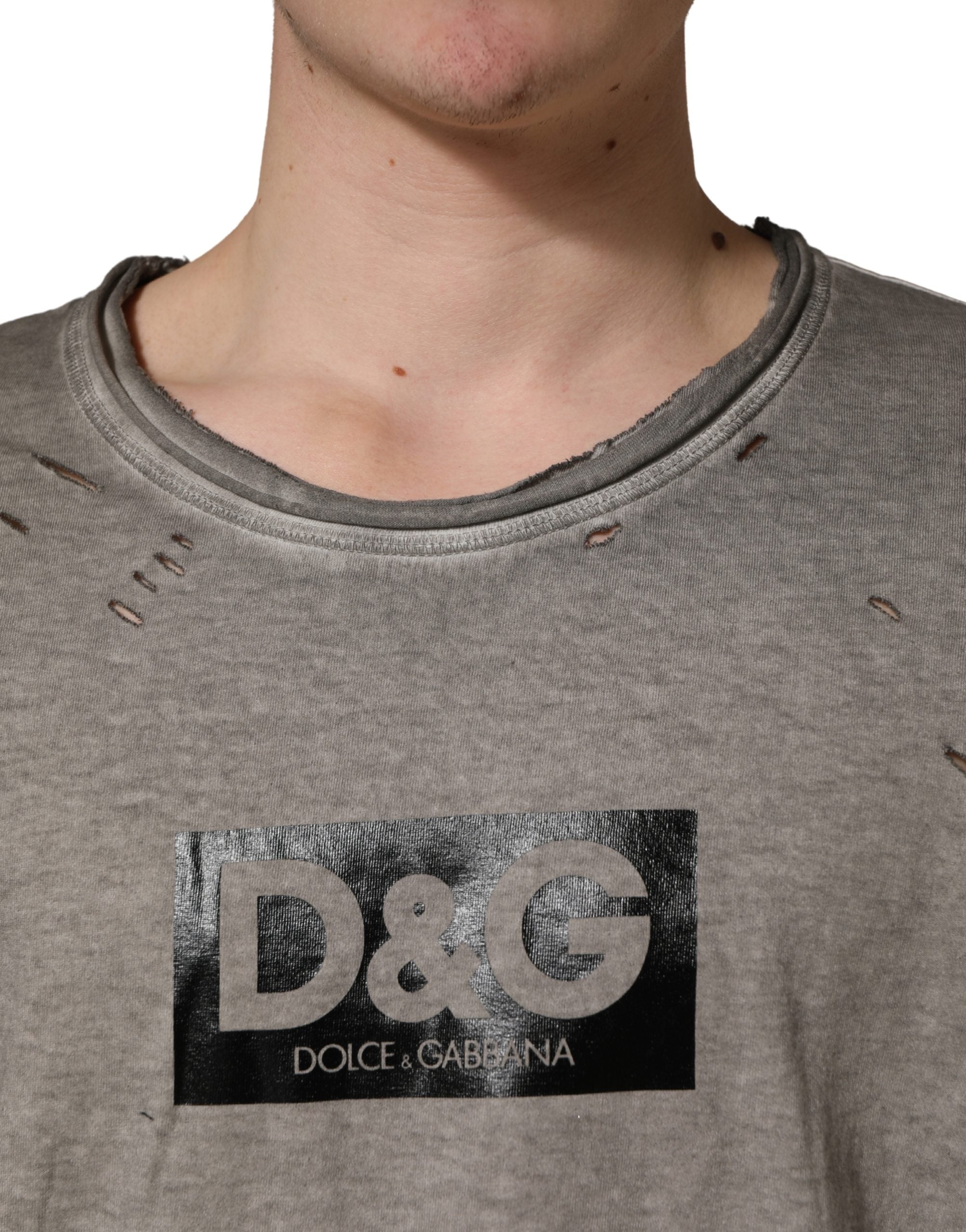 Dolce & Gabbana Grey DG Logo Print Cotton Crew Neck T-Shirt