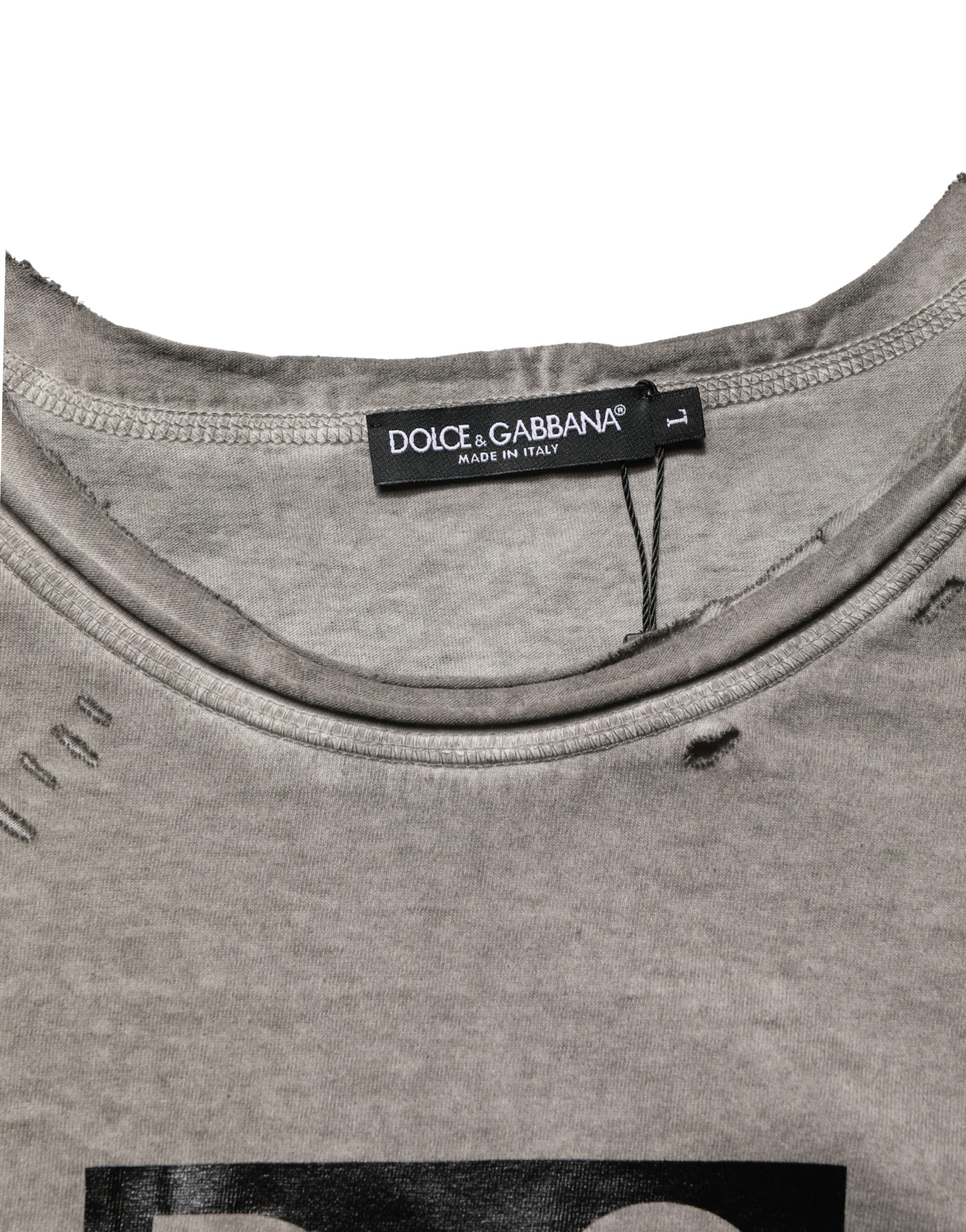 Dolce & Gabbana Grey DG Logo Print Cotton Crew Neck T-Shirt