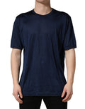 Dolce & Gabbana Dunkelblaues Kurzarm-Rundhals-T-Shirt aus Seide