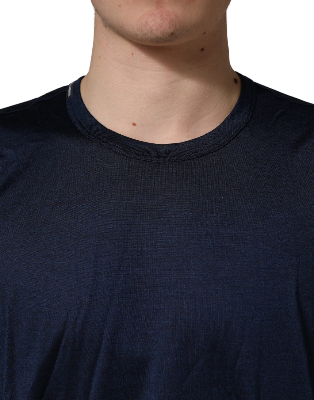 Dolce & Gabbana Dunkelblaues Kurzarm-Rundhals-T-Shirt aus Seide