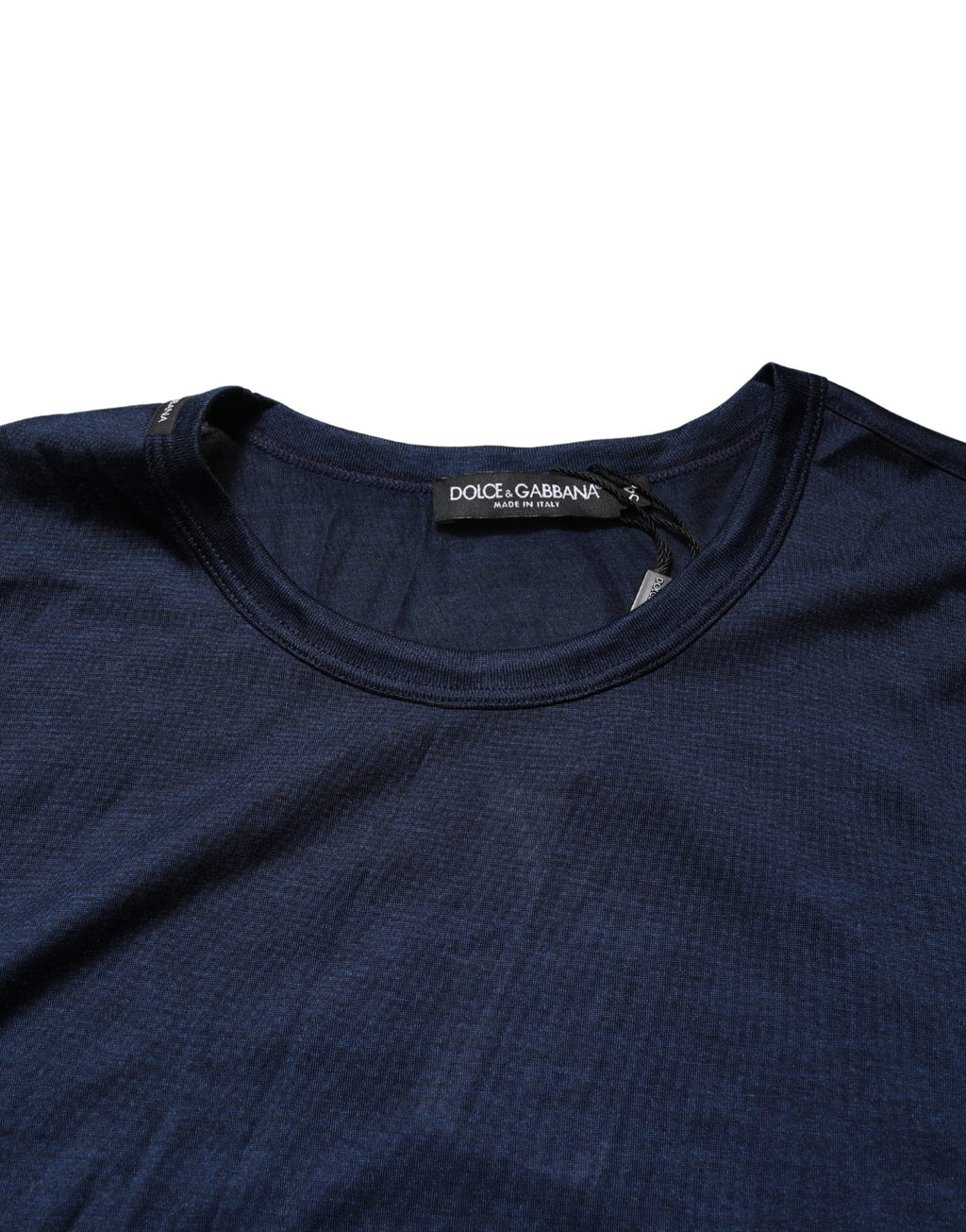 Dolce & Gabbana Dunkelblaues Kurzarm-Rundhals-T-Shirt aus Seide