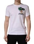 Dolce & Gabbana Men's White T-Shirt with Palm Embroidery and Crew Neck
