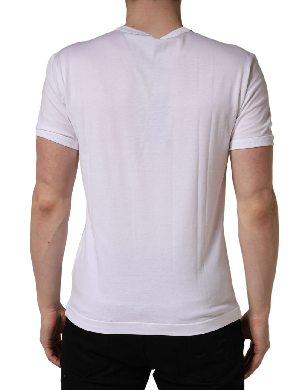 Dolce & Gabbana Men's White T-Shirt with Palm Embroidery and Crew Neck