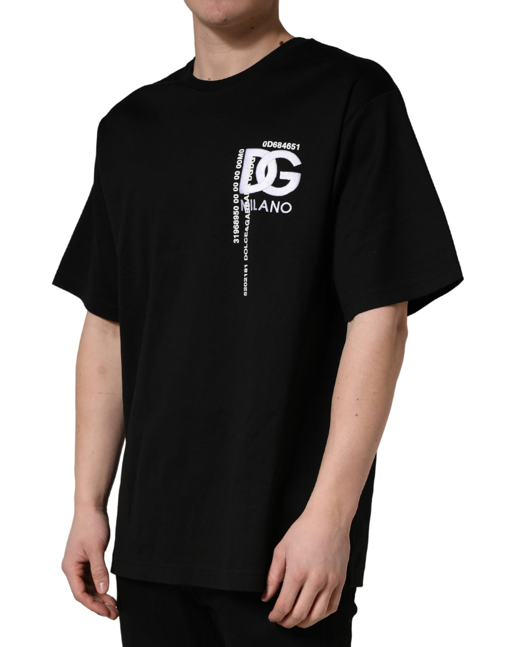 Dolce & Gabbana Schwarzes Herren-T-Shirt mit Rundhalsausschnitt und Logo-Stickerei