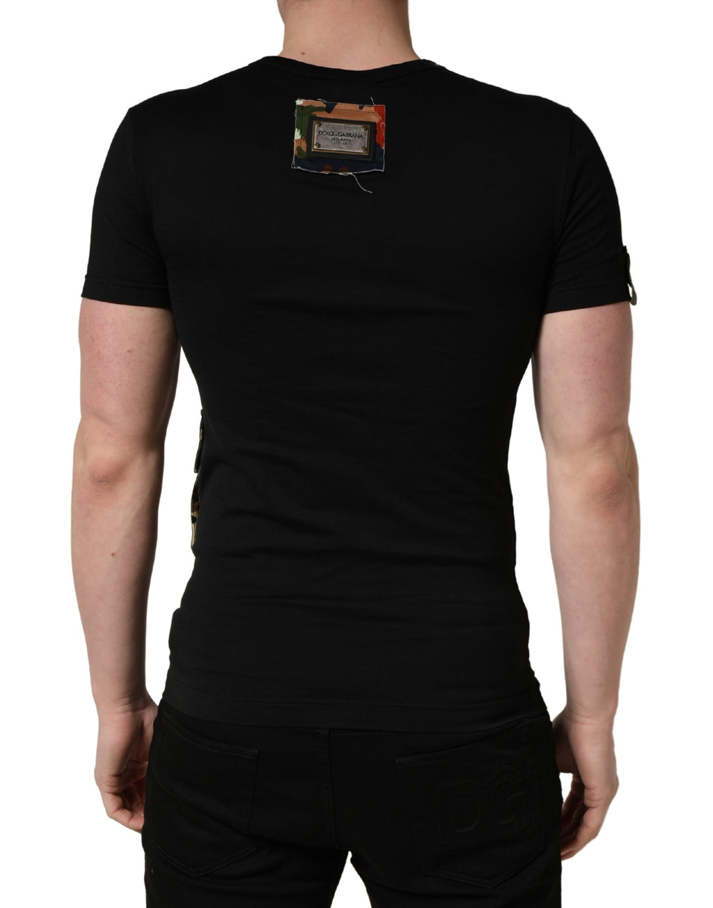 Dolce & Gabbana Schwarzes „Italians Do It Better Camo Pocket“ Herren T-Shirt