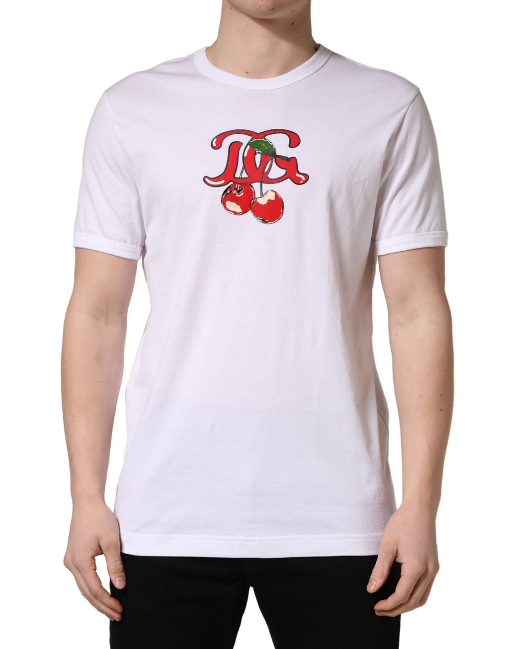 Dolce & Gabbana Weißes DG Cherries Baumwoll-Rundhals-T-Shirt