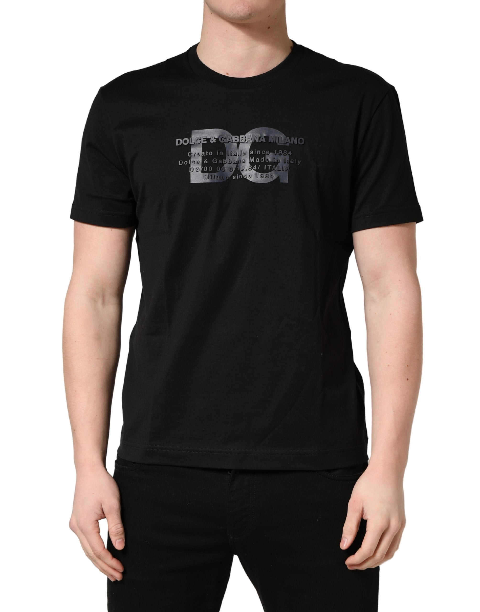+39 MASQ Black Cotton Crew-Neck T-Shirt with DG Logo Print