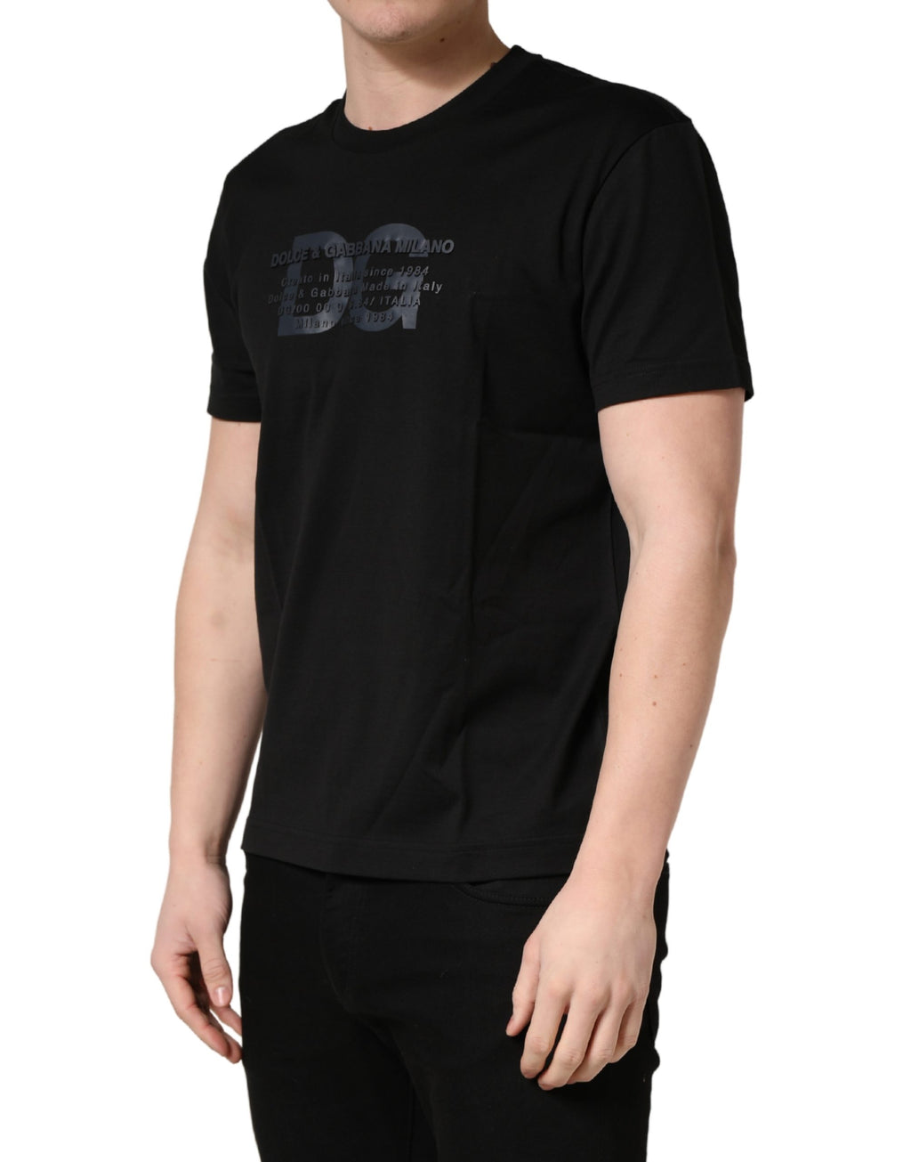 +39 MASQ Black Cotton Crew-Neck T-Shirt with DG Logo Print