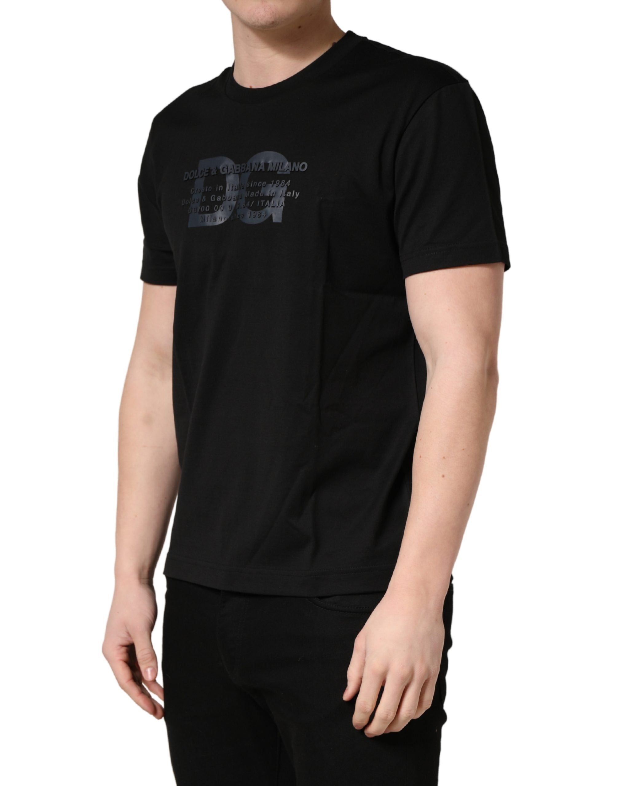 +39 MASQ Black Cotton Crew-Neck T-Shirt with DG Logo Print