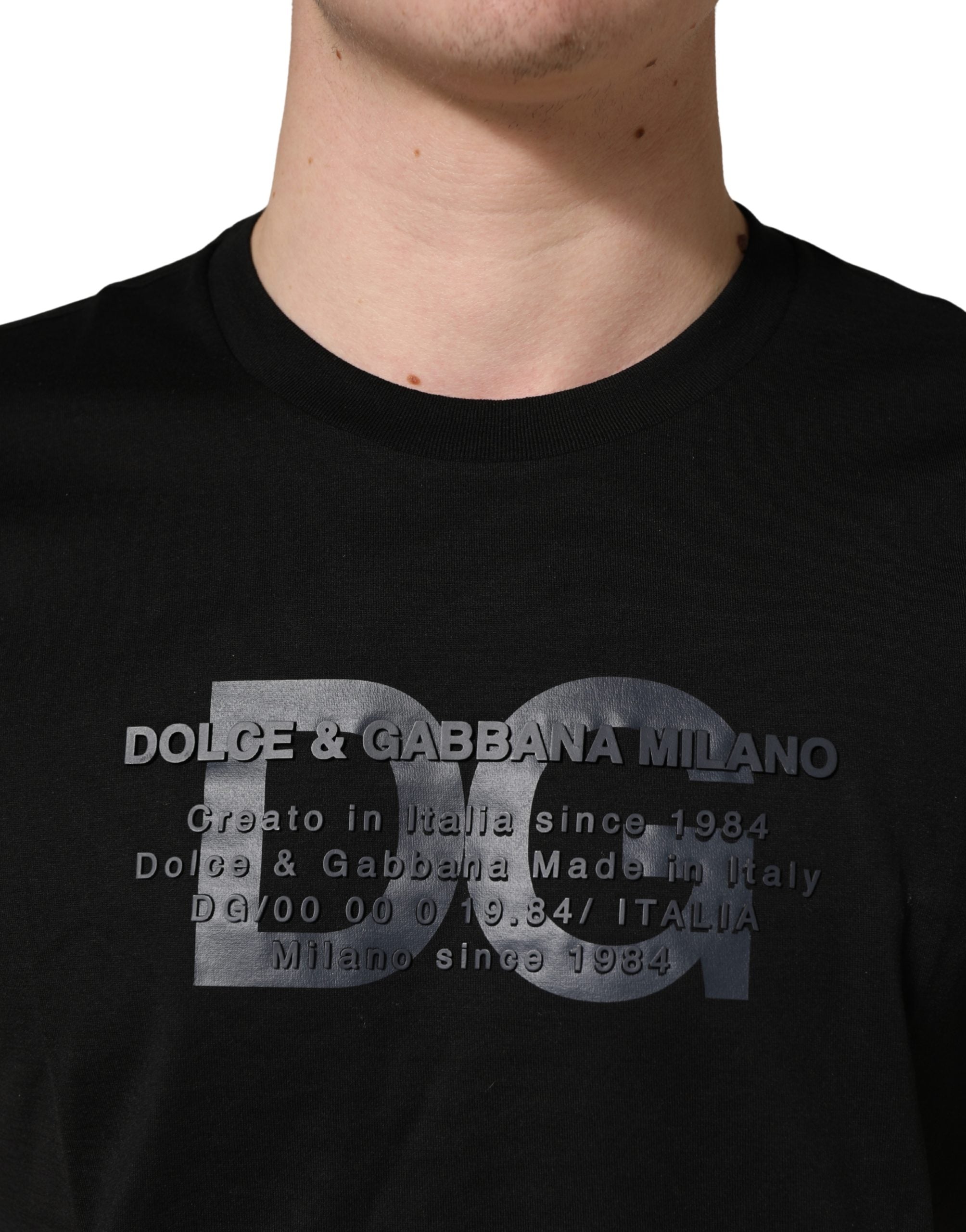 +39 MASQ Black Cotton Crew-Neck T-Shirt with DG Logo Print