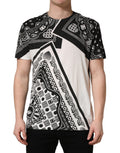 Dolce & Gabbana Schwarzes und weißes Bandana-T-Shirt aus Baumwolle mit Rundhalsausschnitt