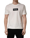 Dolce & Gabbana Men's White Cotton T-Shirt with Logo Patch, Crew Neck