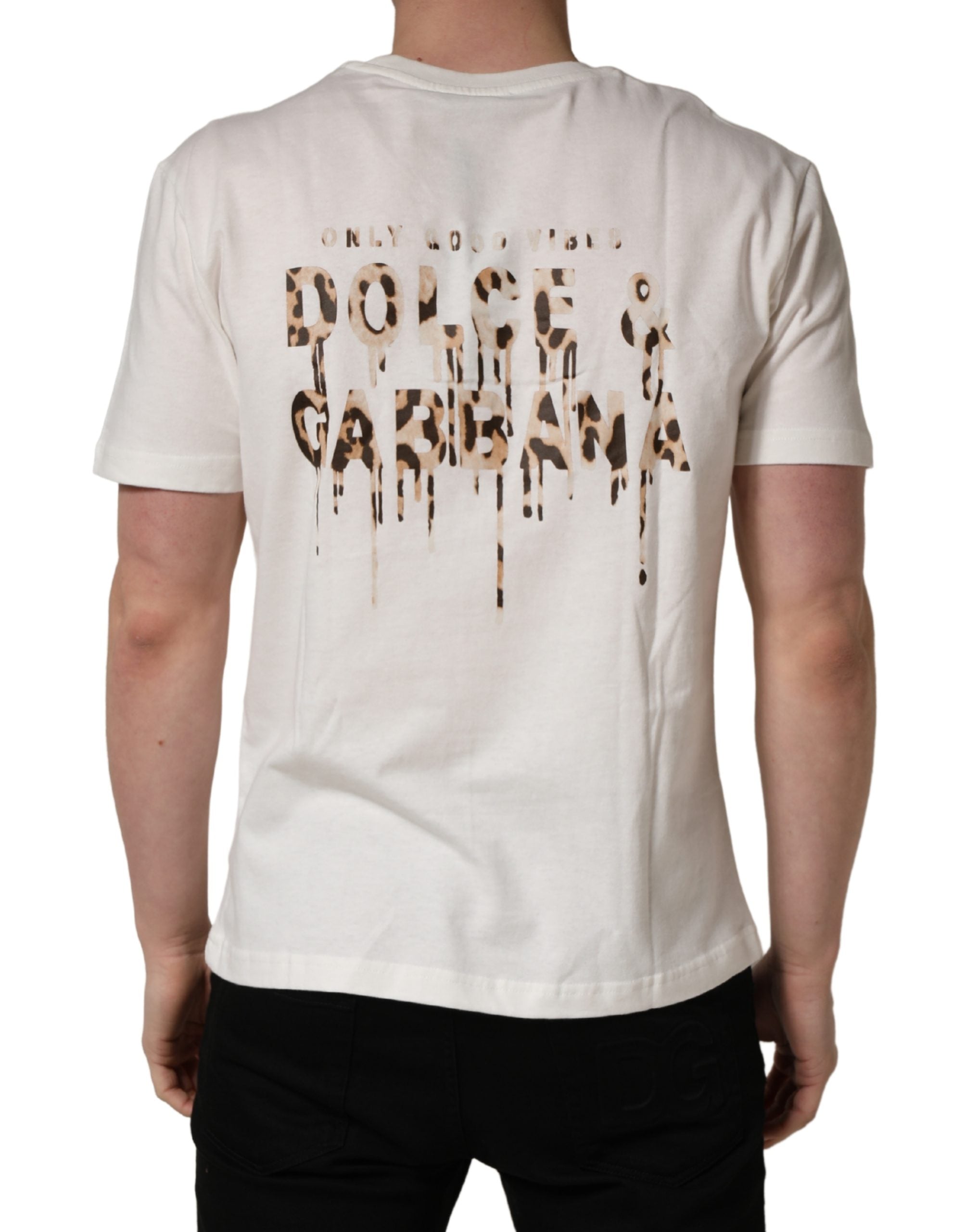 Dolce & Gabbana Men's White Cotton T-Shirt with Logo Patch, Crew Neck