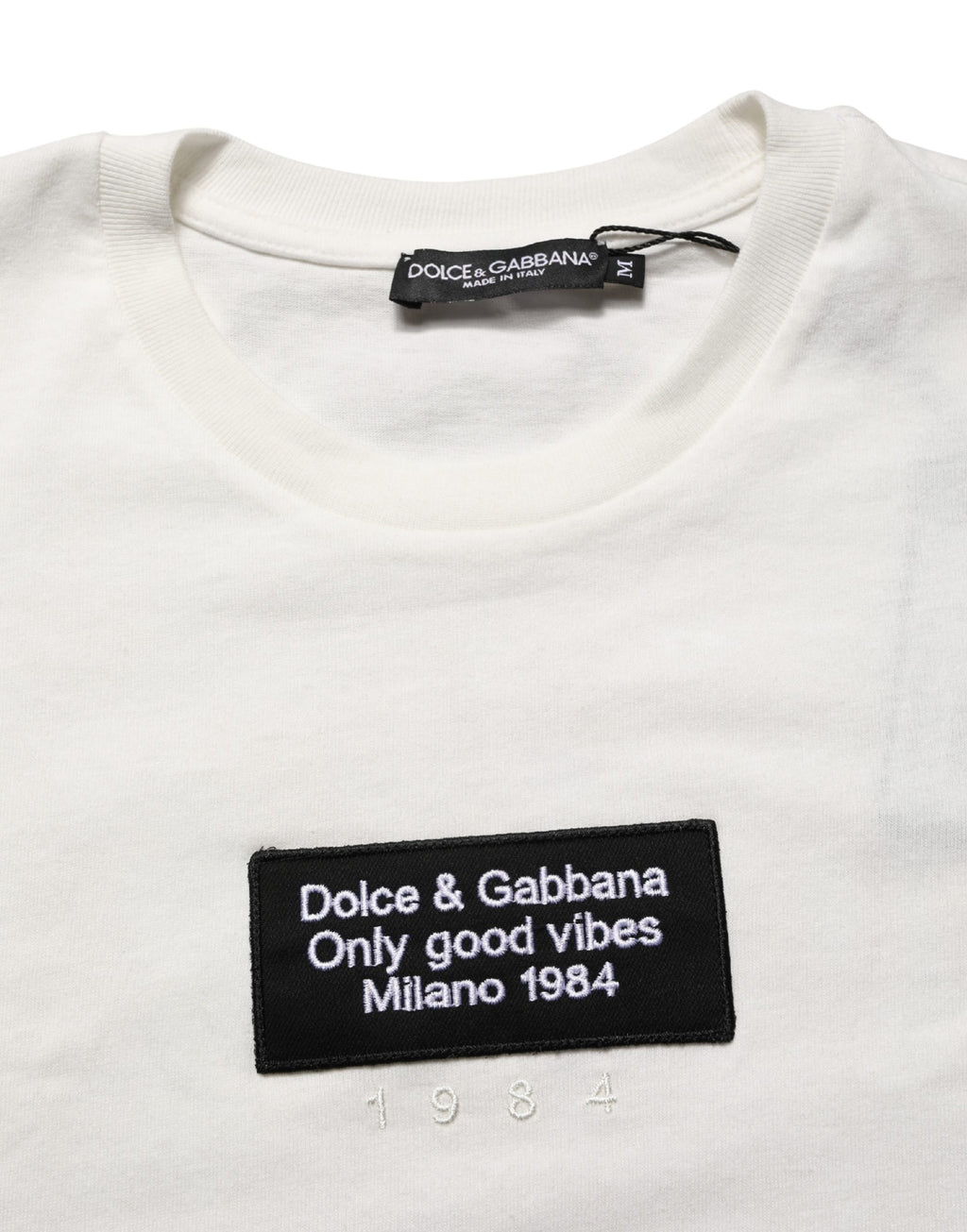 Dolce & Gabbana Men's White Cotton T-Shirt with Logo Patch, Crew Neck