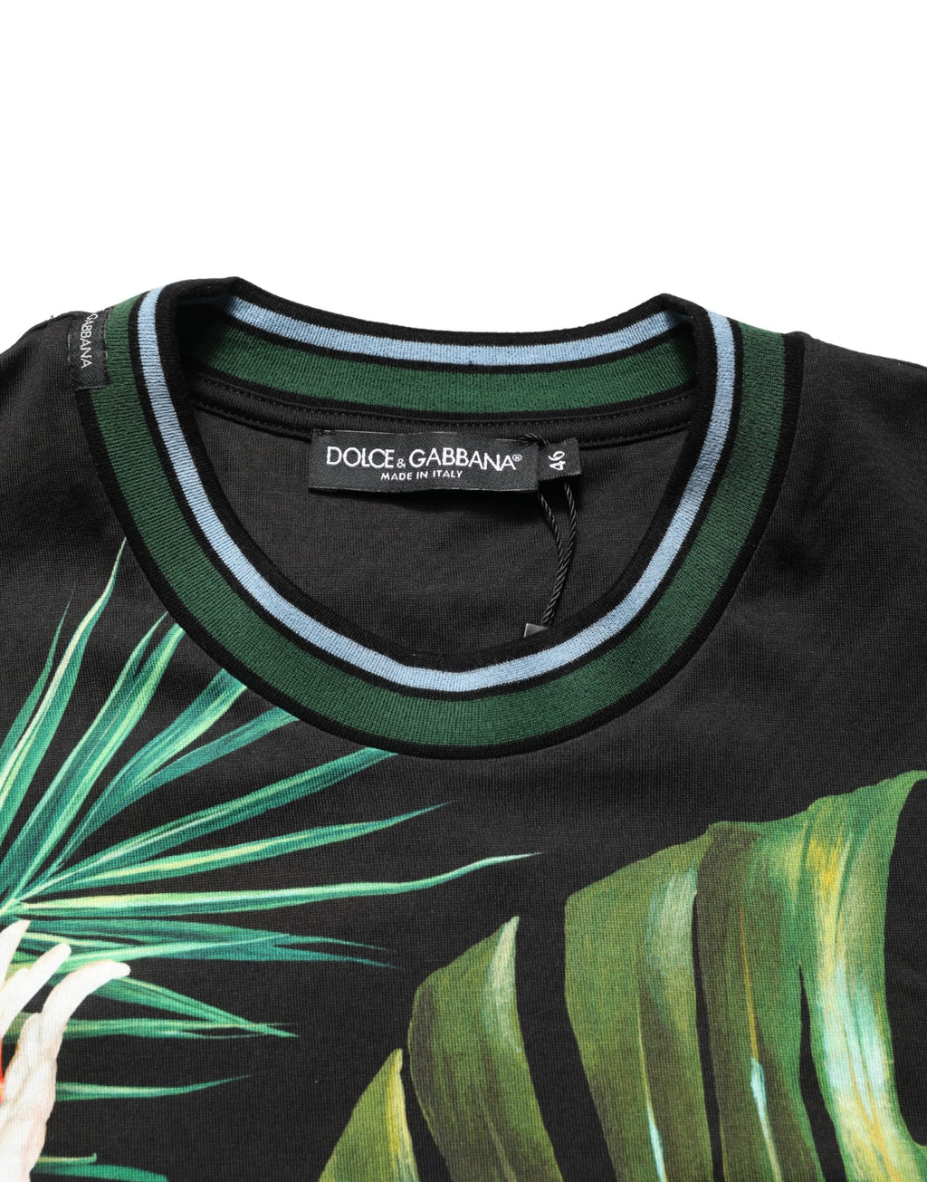 Dolce & Gabbana Schwarzes Herren-T-Shirt mit Vogelprint aus Baumwolle und Rundhalsausschnitt