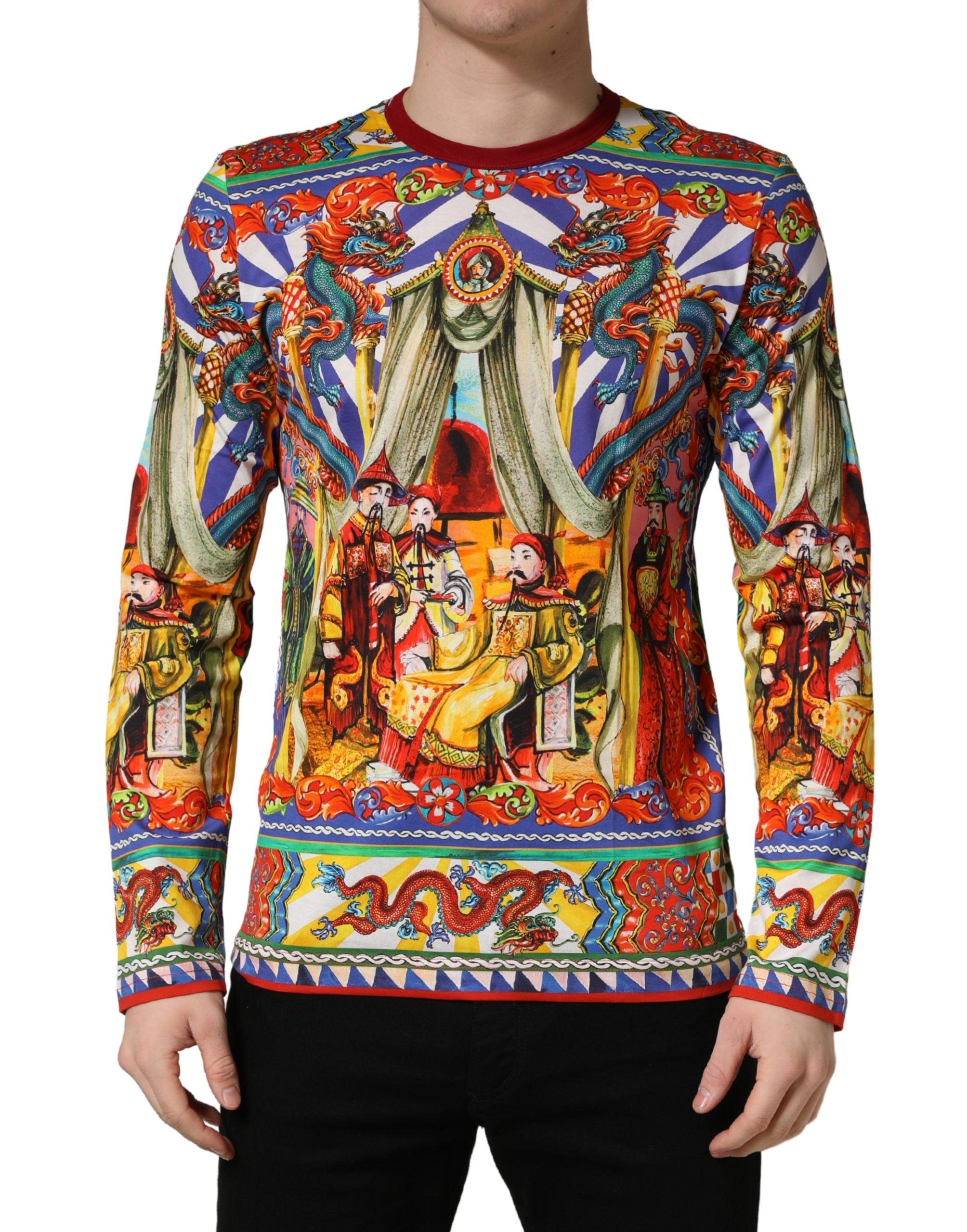 Dolce & Gabbana Multicolor Teatro Dei Pupi Herren Langarm-T-Shirt