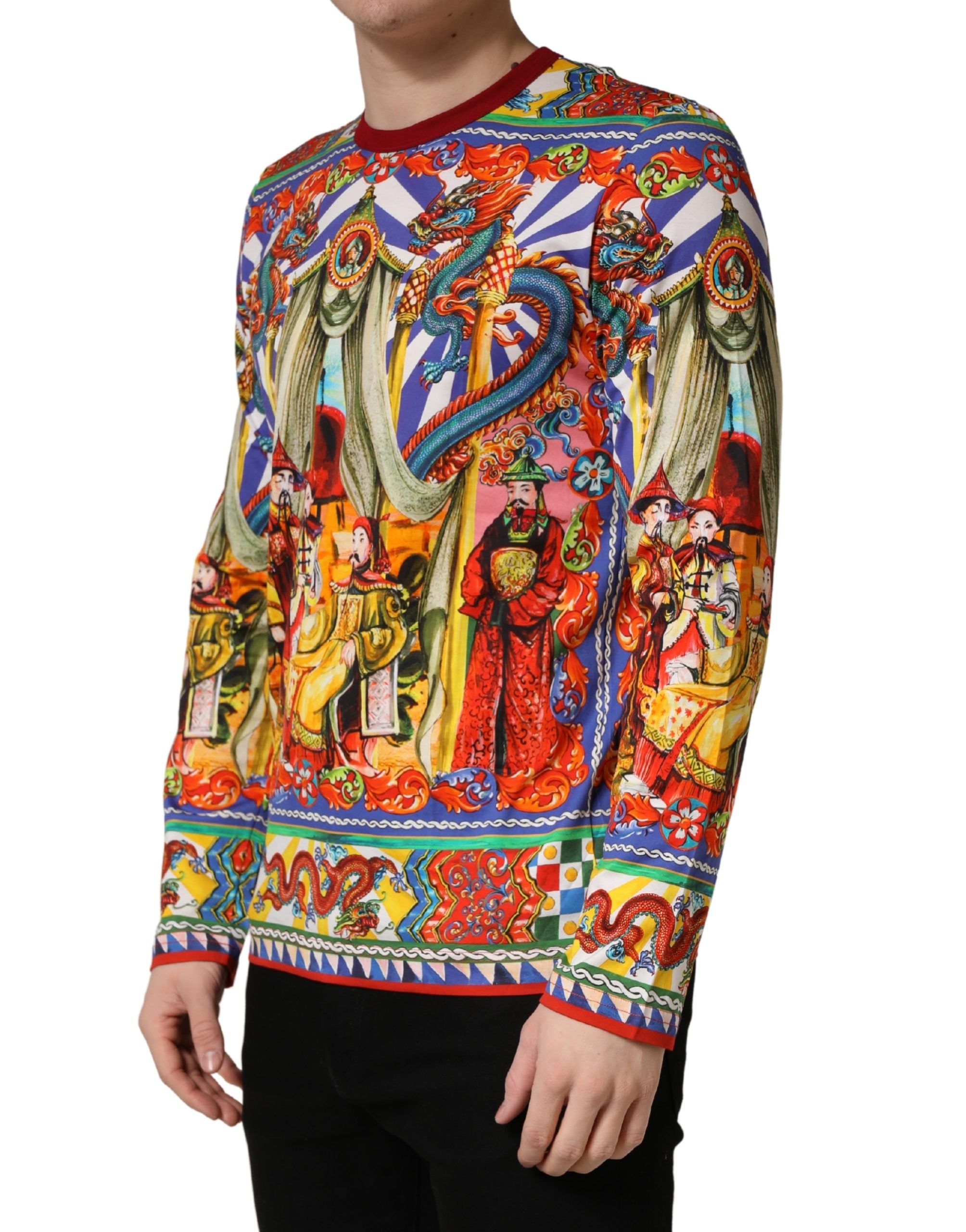 Dolce & Gabbana Multicolor Teatro Dei Pupi Herren Langarm-T-Shirt