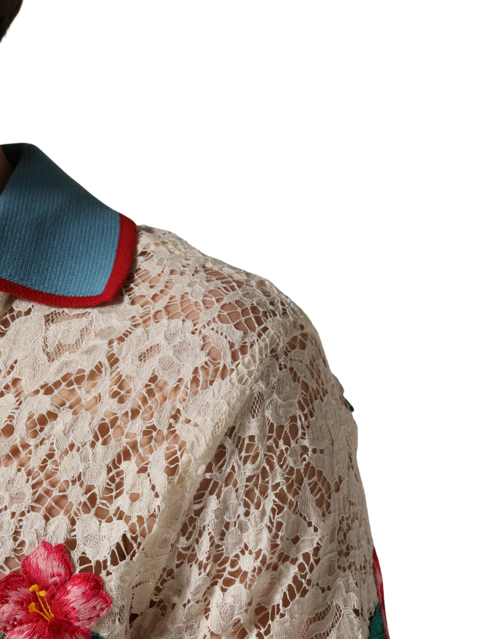 Dolce & Gabbana Beige Floral Tennis Club Spitzen-Poloshirt