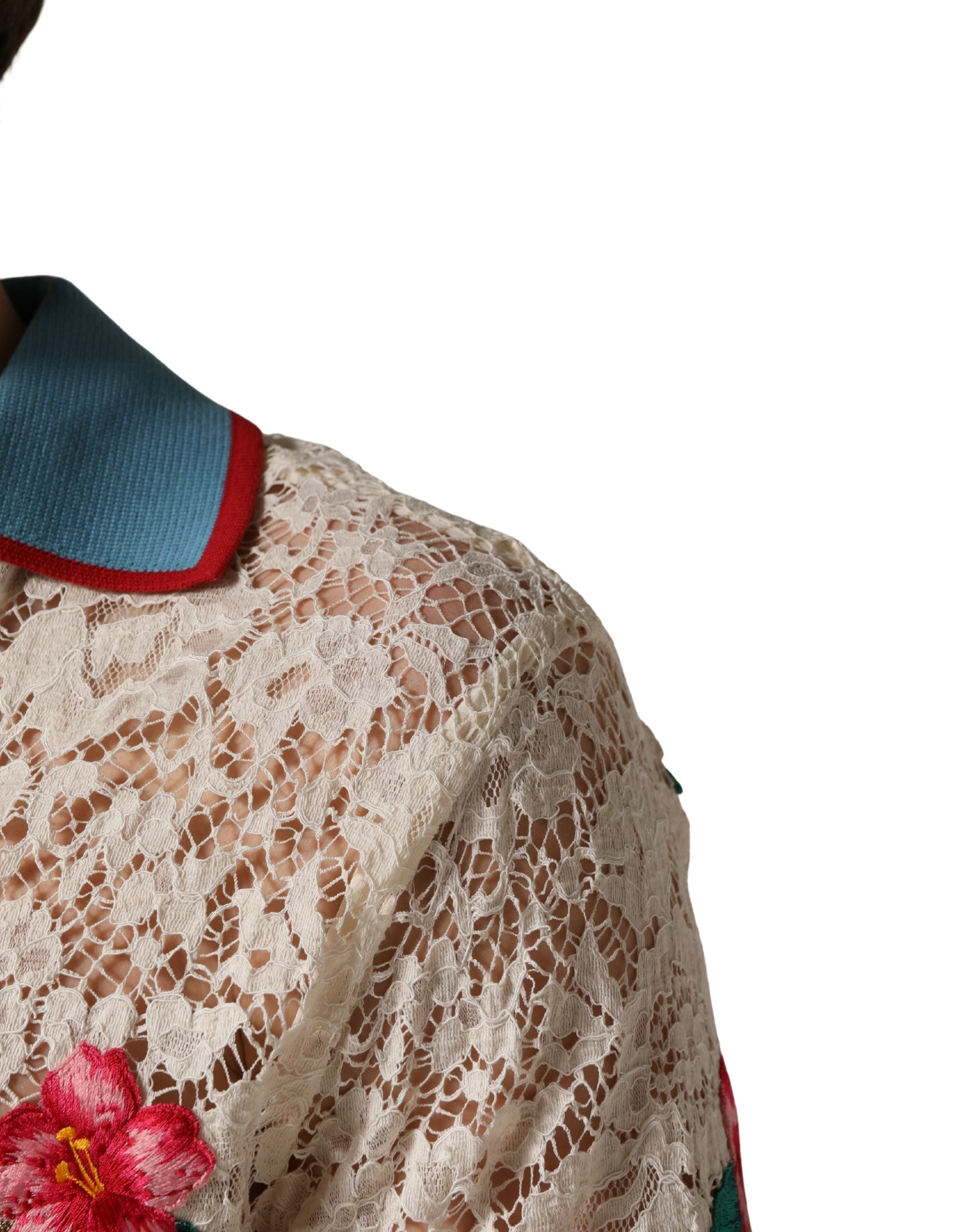 Dolce & Gabbana Beige Floral Tennis Club Spitzen-Poloshirt