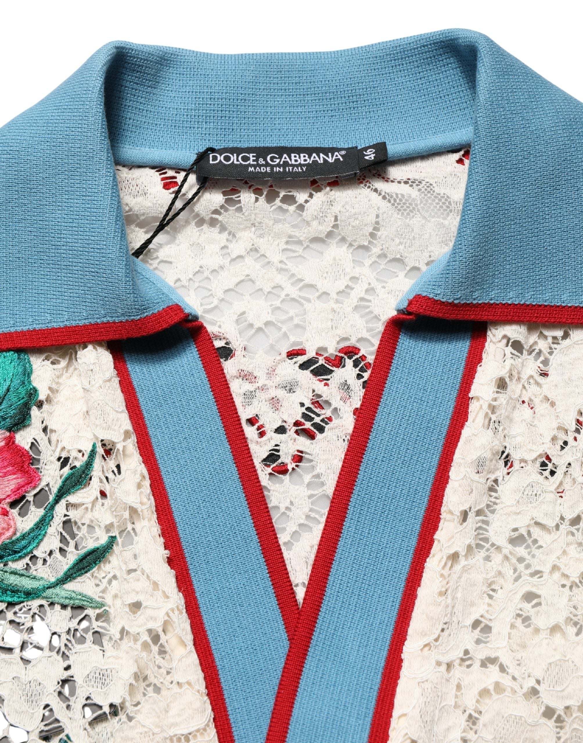 Dolce & Gabbana Beige Floral Tennis Club Spitzen-Poloshirt