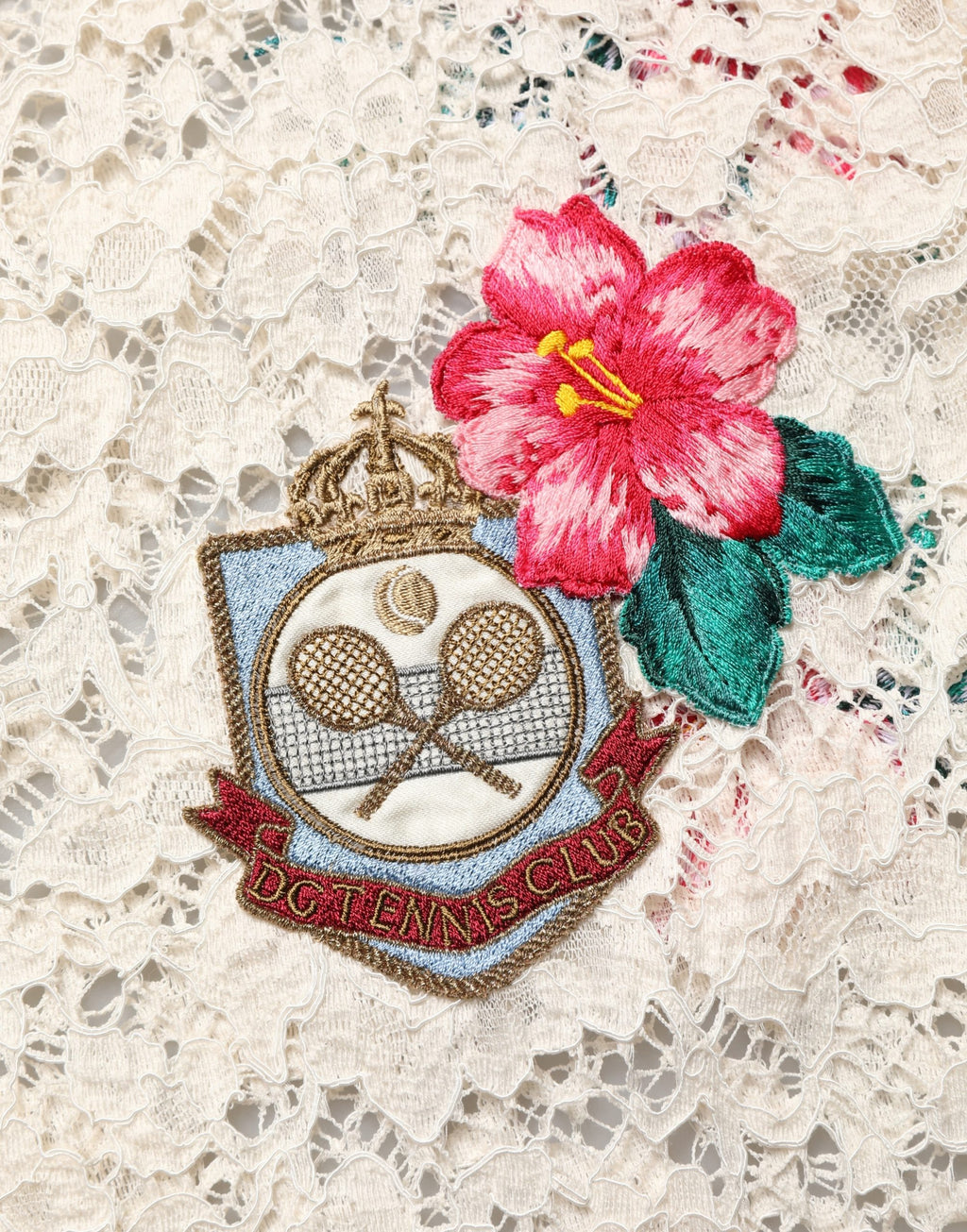 Dolce & Gabbana Beige Floral Tennis Club Spitzen-Poloshirt
