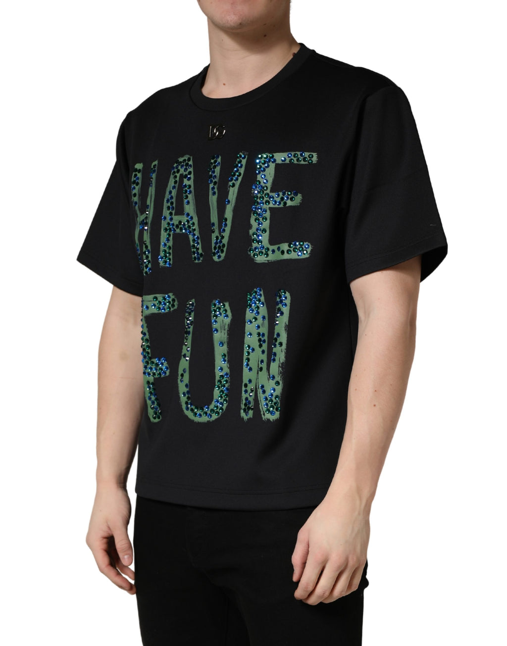 Dolce & Gabbana Schwarzes T-Shirt mit „Have Fun“-Aufdruck und Rundhalsausschnitt