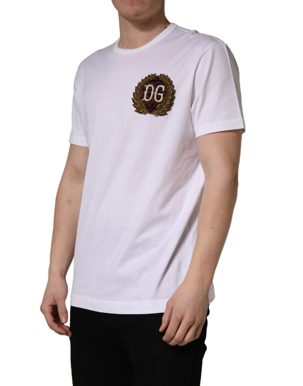 Dolce & Gabbana Weißes DG Blattstickerei Rundhals-T-Shirt