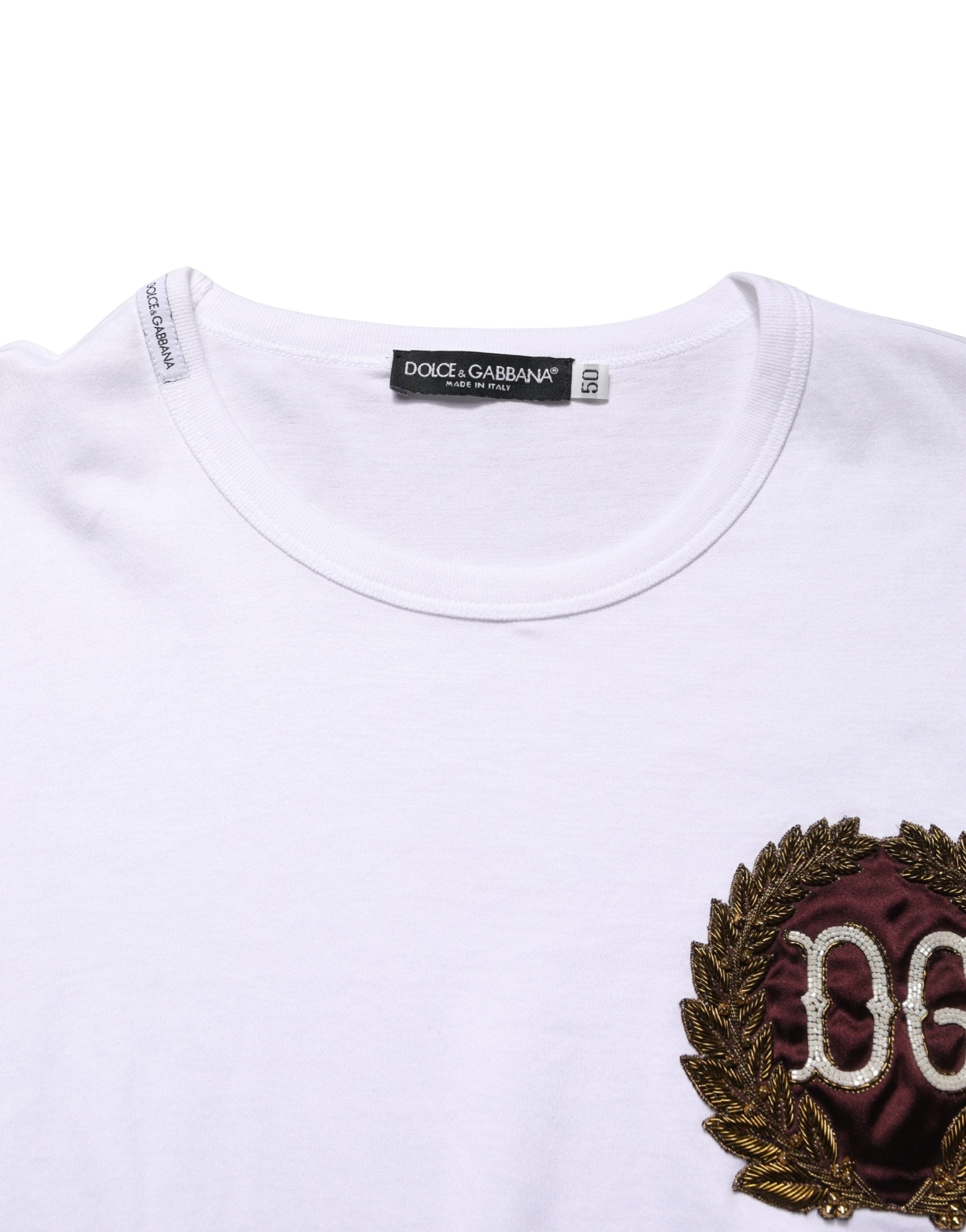 Dolce & Gabbana Weißes DG Blattstickerei Rundhals-T-Shirt