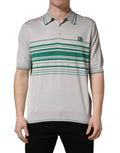 Dolce & Gabbana Grau-grün gestreiftes Logo-Polo-Shirt aus Seide