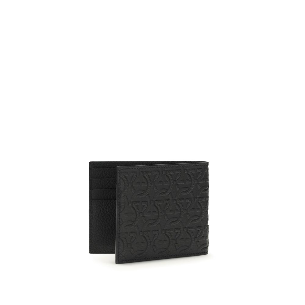 Ferragamo Schwarzes Kalbsleder Bos Taurus Portemonnaie
