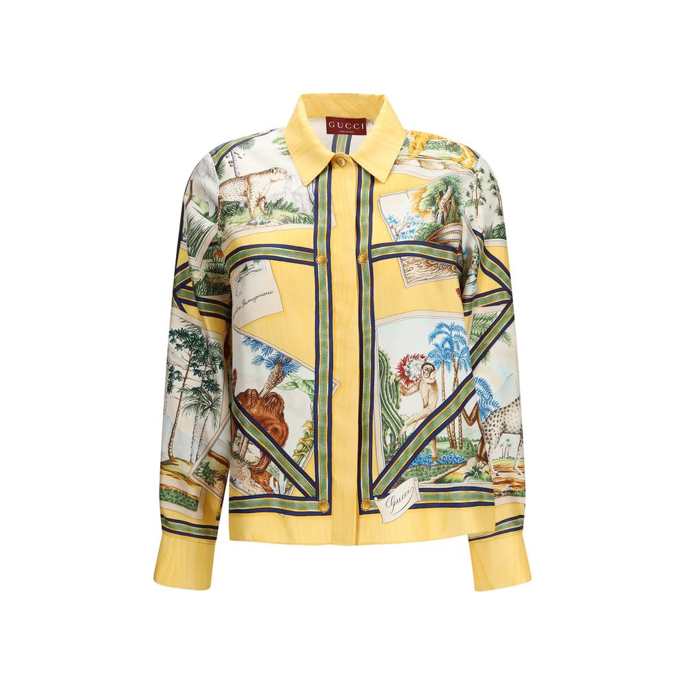 Gucci Zweifarbige Seidenmuster-Bluse