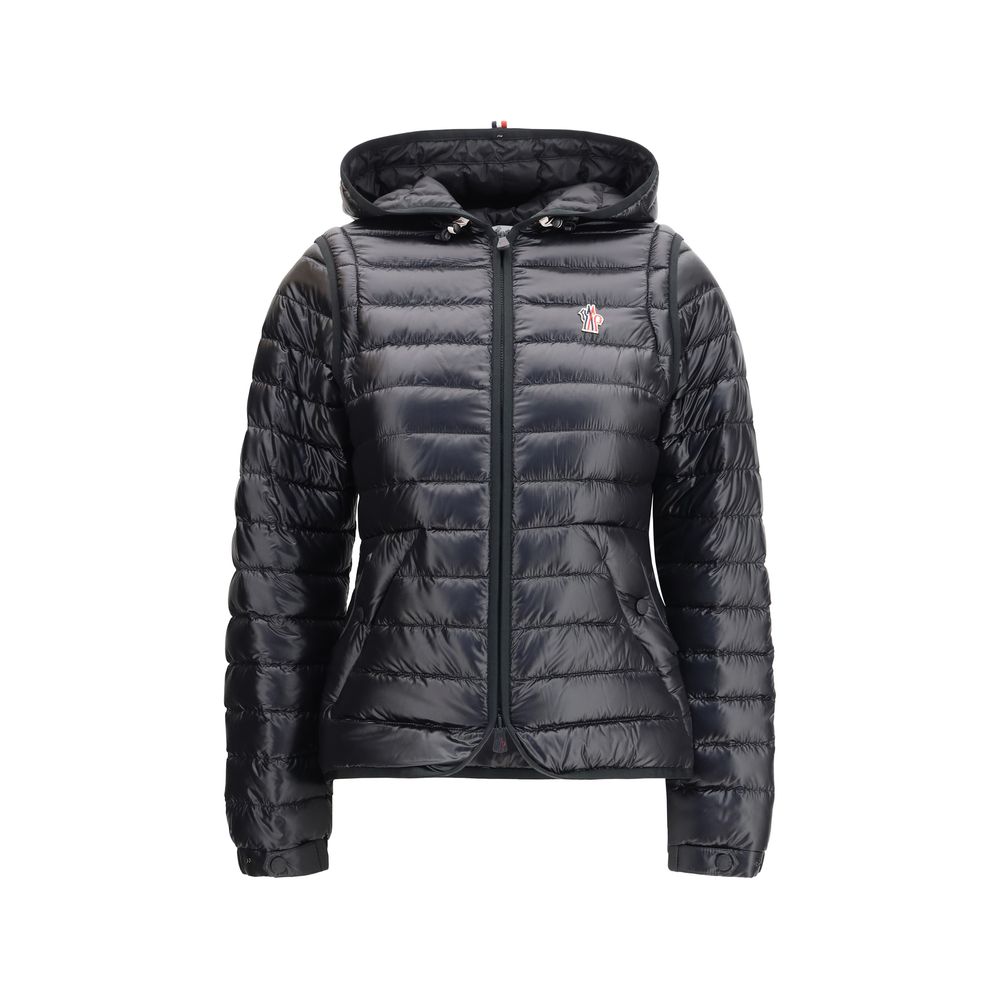 Moncler Grenoble Schwarze Polyamid-Jacke in voller Länge