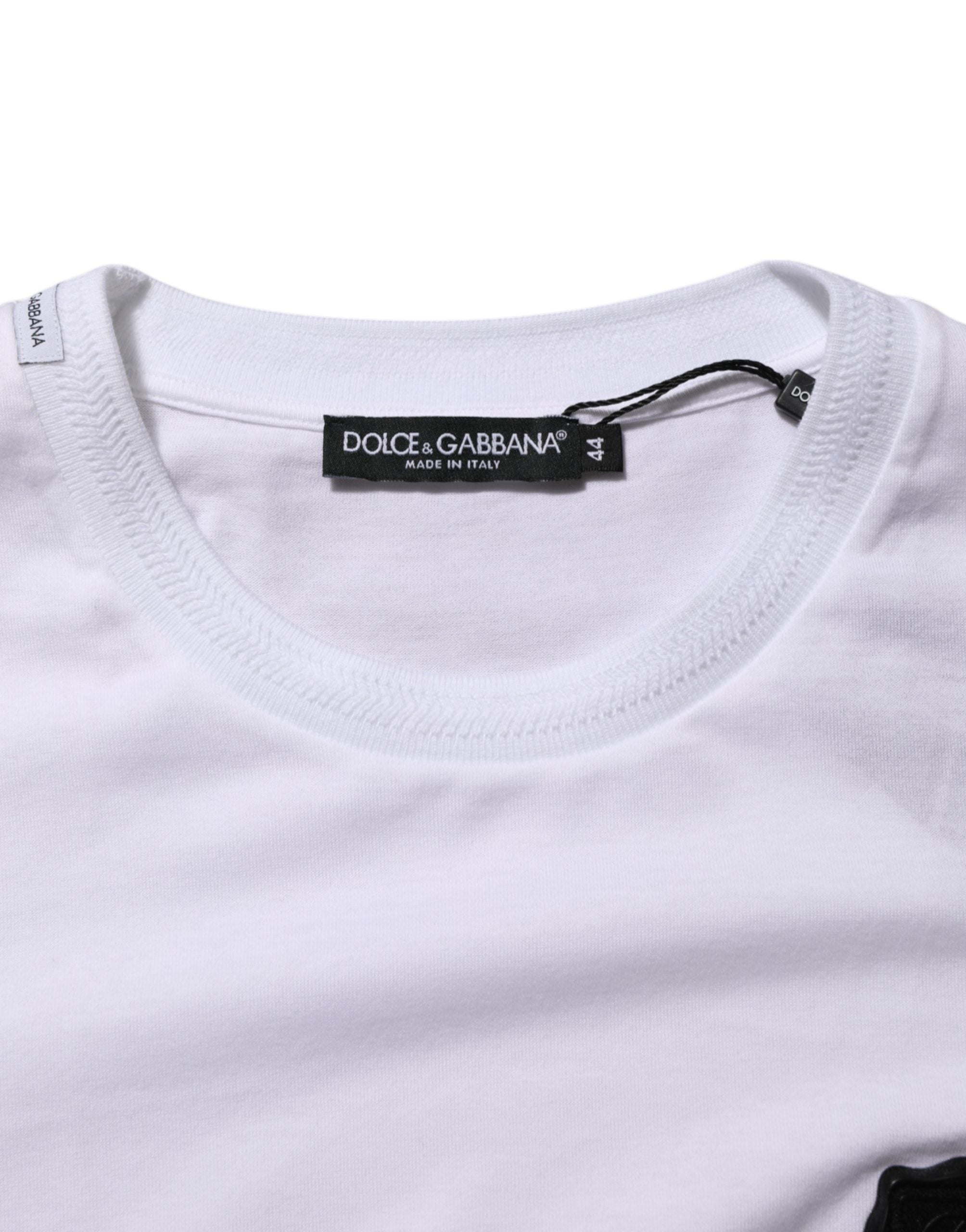 Dolce & Gabbana Weißes Baumwoll-T-Shirt mit Rundhalsausschnitt und Logo-Patch