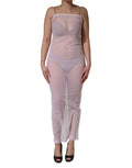 Dolce & Gabbana Weißes, durchscheinendes Maxikleid aus Stretch-Nylon