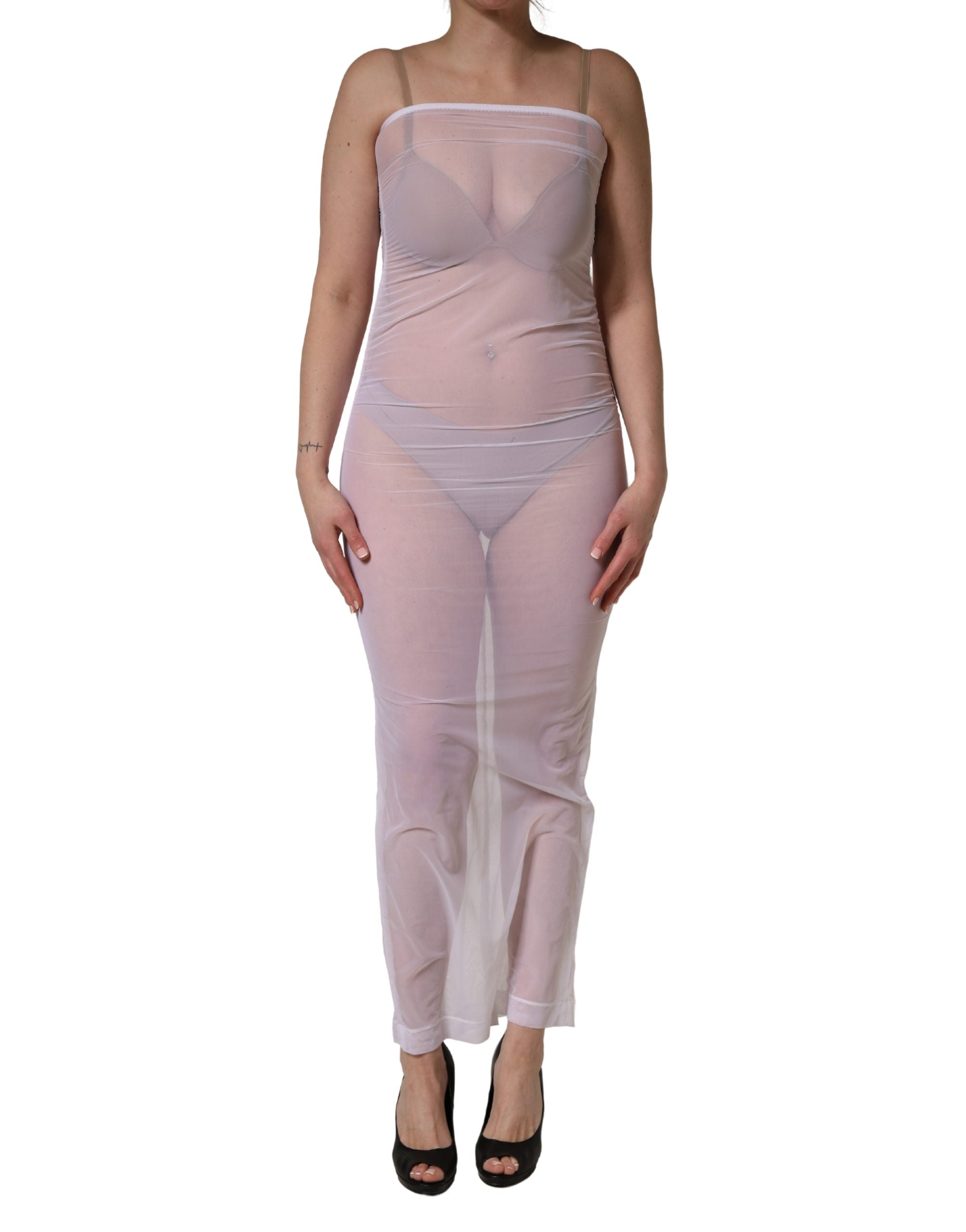 Dolce & Gabbana Weißes, durchscheinendes Maxikleid aus Stretch-Nylon