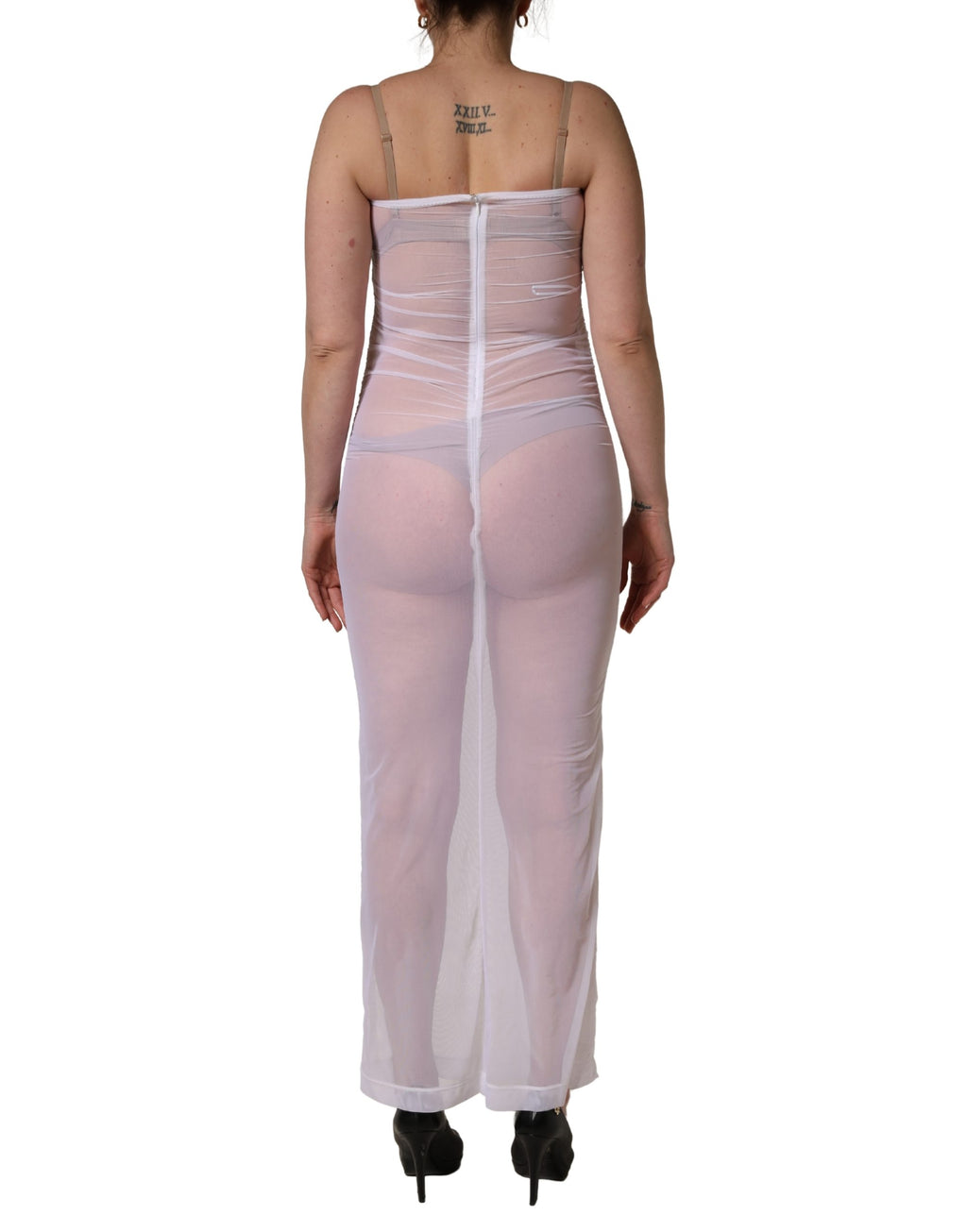 Dolce & Gabbana Weißes, durchscheinendes Maxikleid aus Stretch-Nylon
