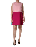 Dolce & Gabbana Rosa-blaues ärmelloses Shift-Minikleid aus Wolle