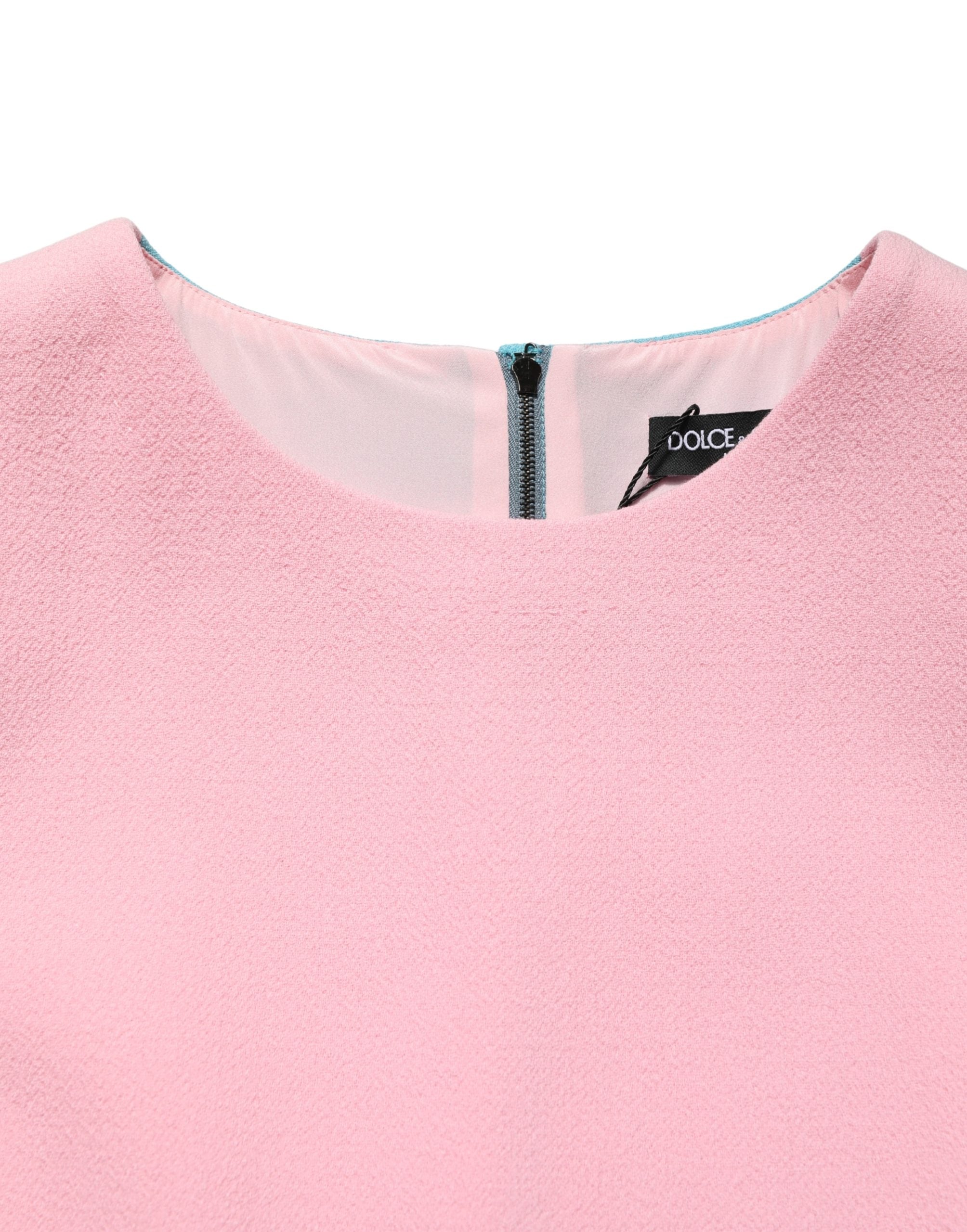 Dolce & Gabbana Rosa-blaues ärmelloses Shift-Minikleid aus Wolle