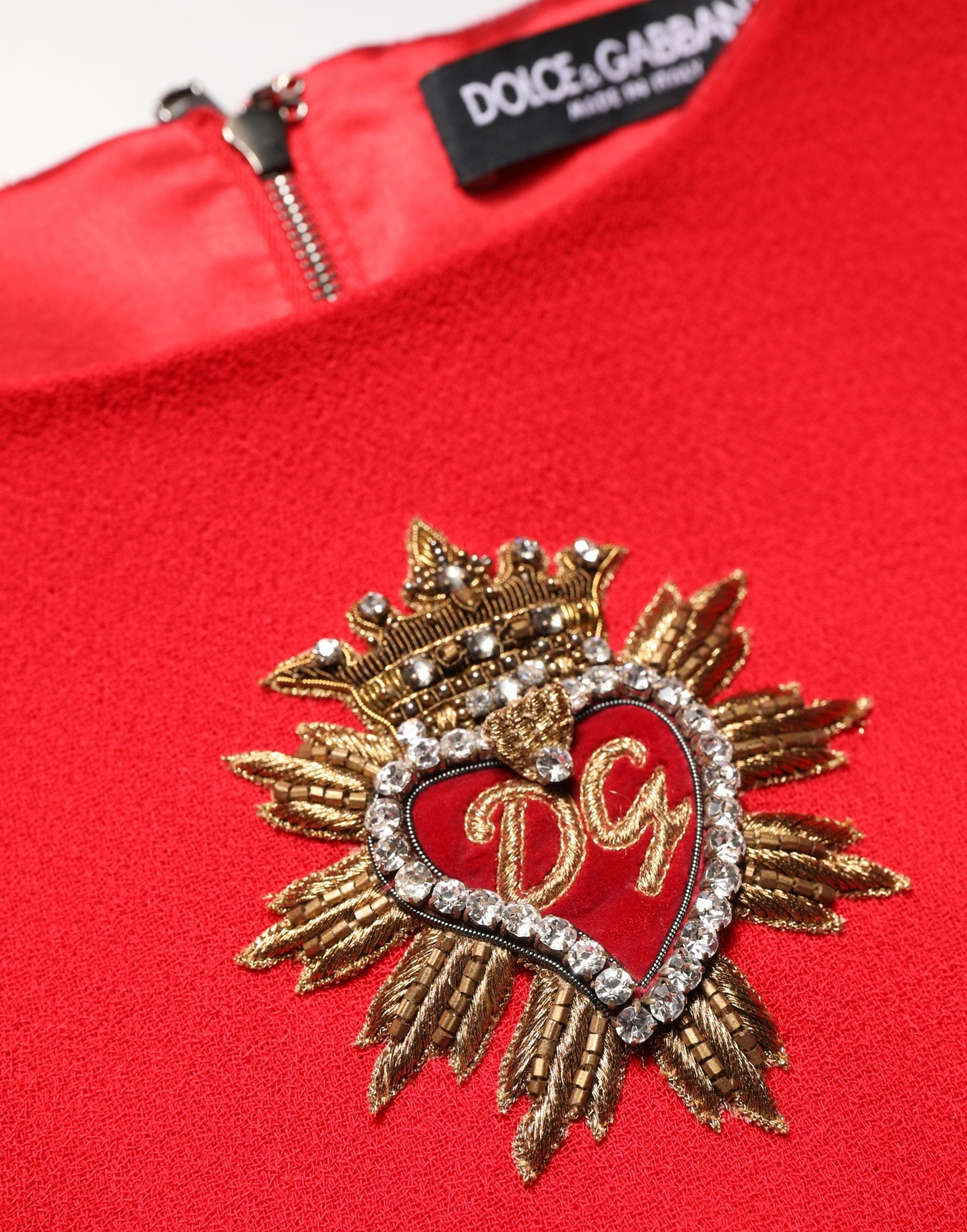 Dolce & Gabbana Rotes Herz-verziertes Woll-Minikleid