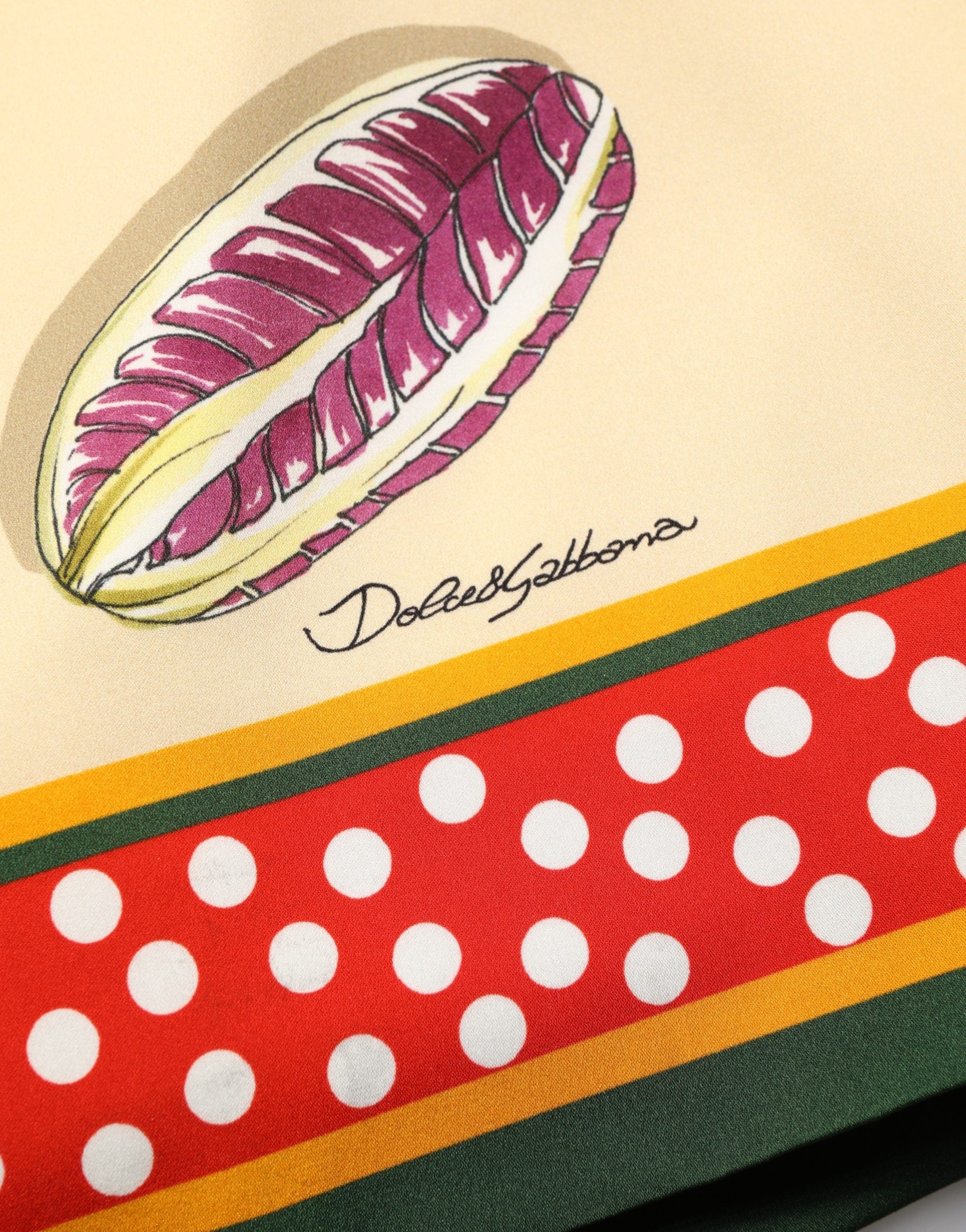 Dolce & Gabbana Beige Frucht-Tupfen-Etui-Seiden-Midi-Kleid