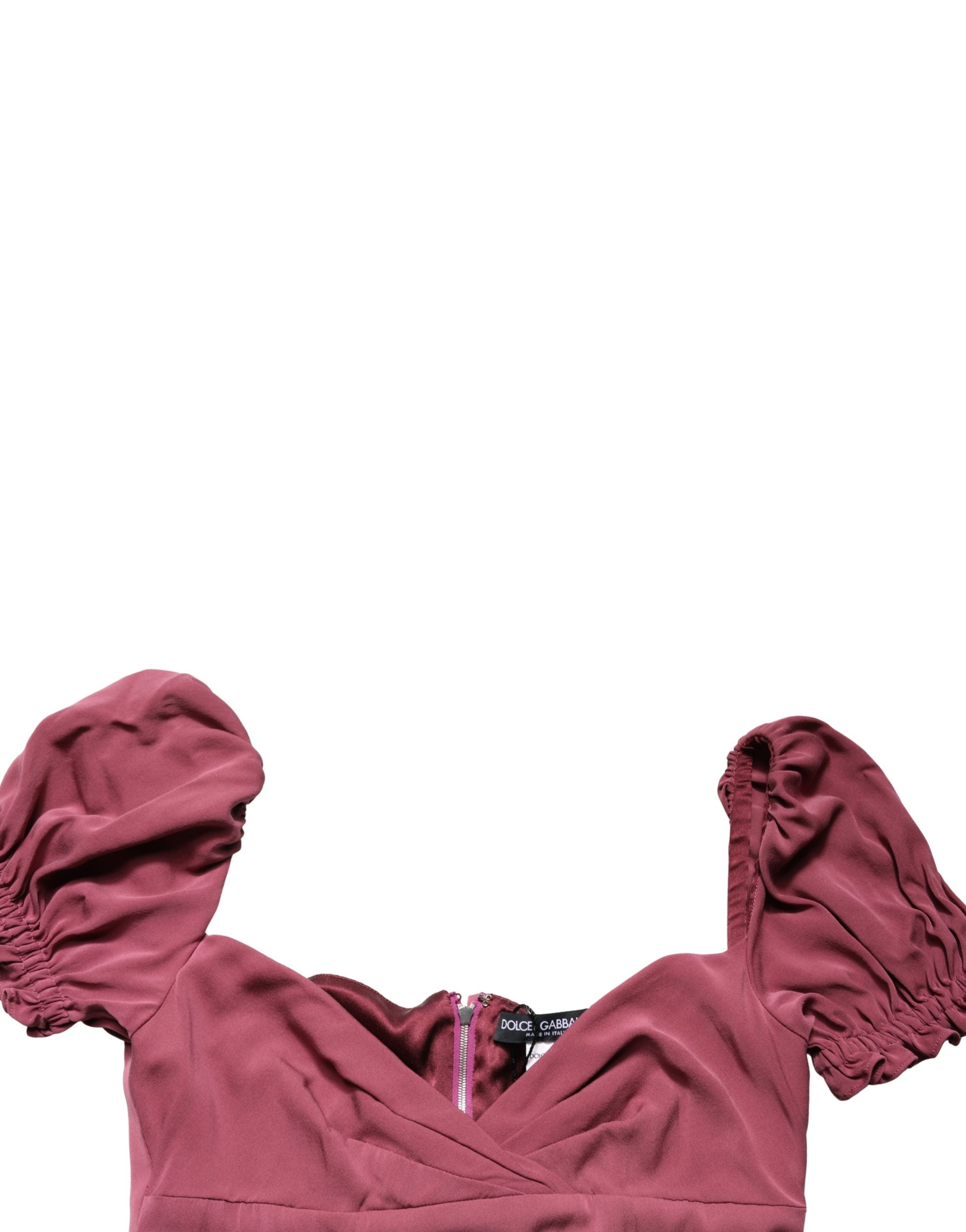 Dolce & Gabbana Maroonfarbenes Seidenkleid mit Herzausschnitt und Midi-Länge
