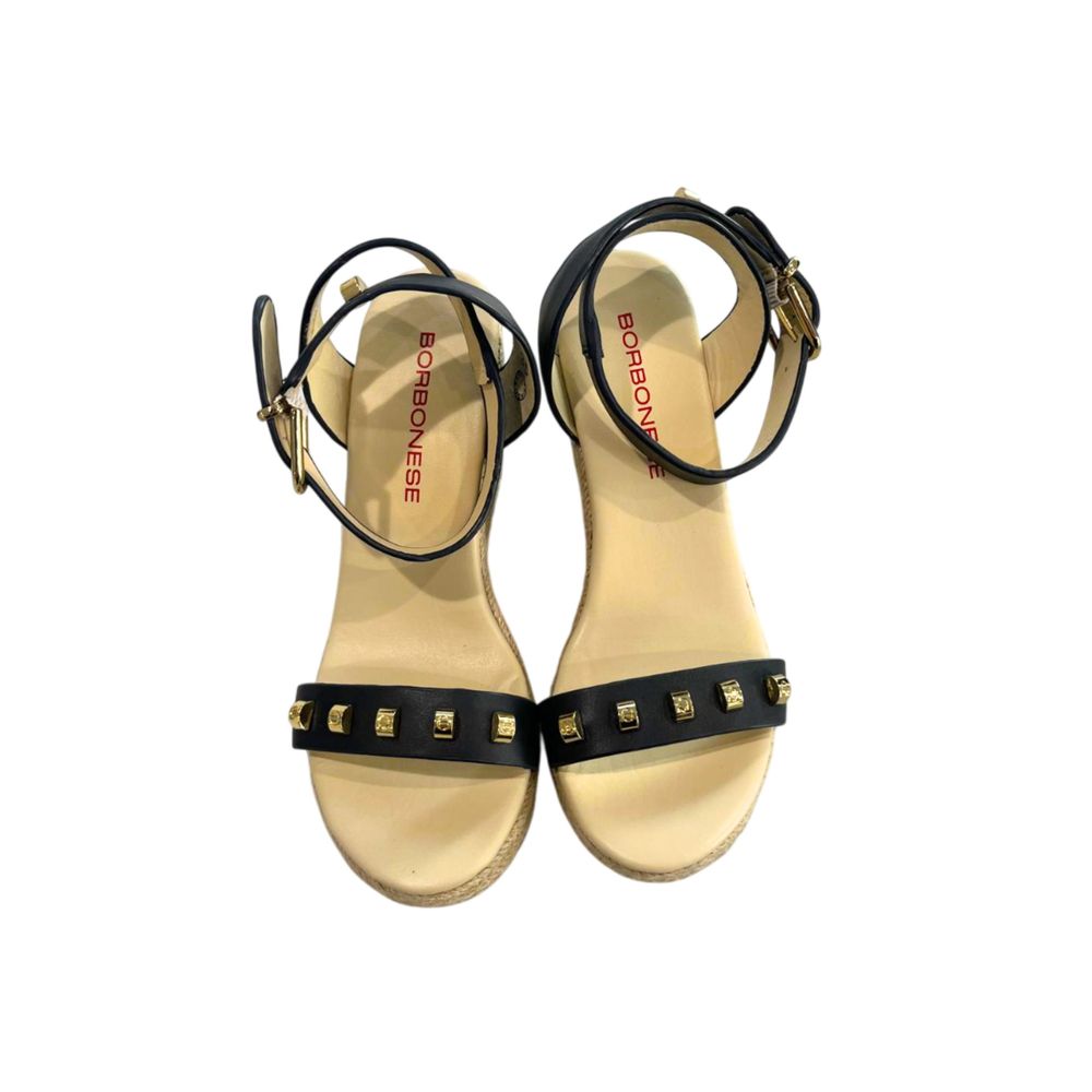 Borbonese Blaue Leder-Plateau-Sandalen für Damen